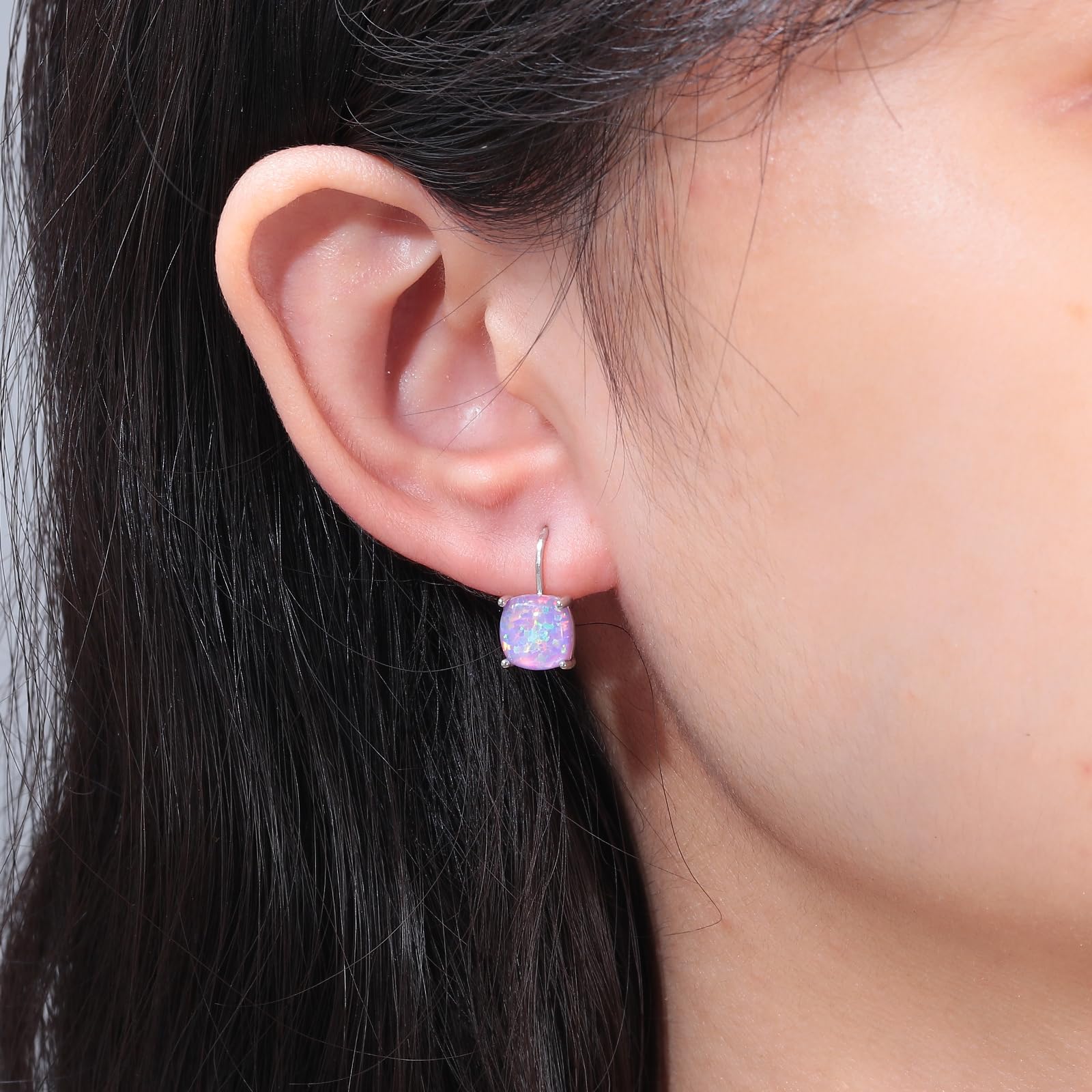 Hypoallergenic 14K Gold Plated Square Opal Leverback Dangle Earrings for Women & Girls - Sensitive Ear Friendly Fashion Jewelry | Perfect for Parties, Weddings & Everyday Wear