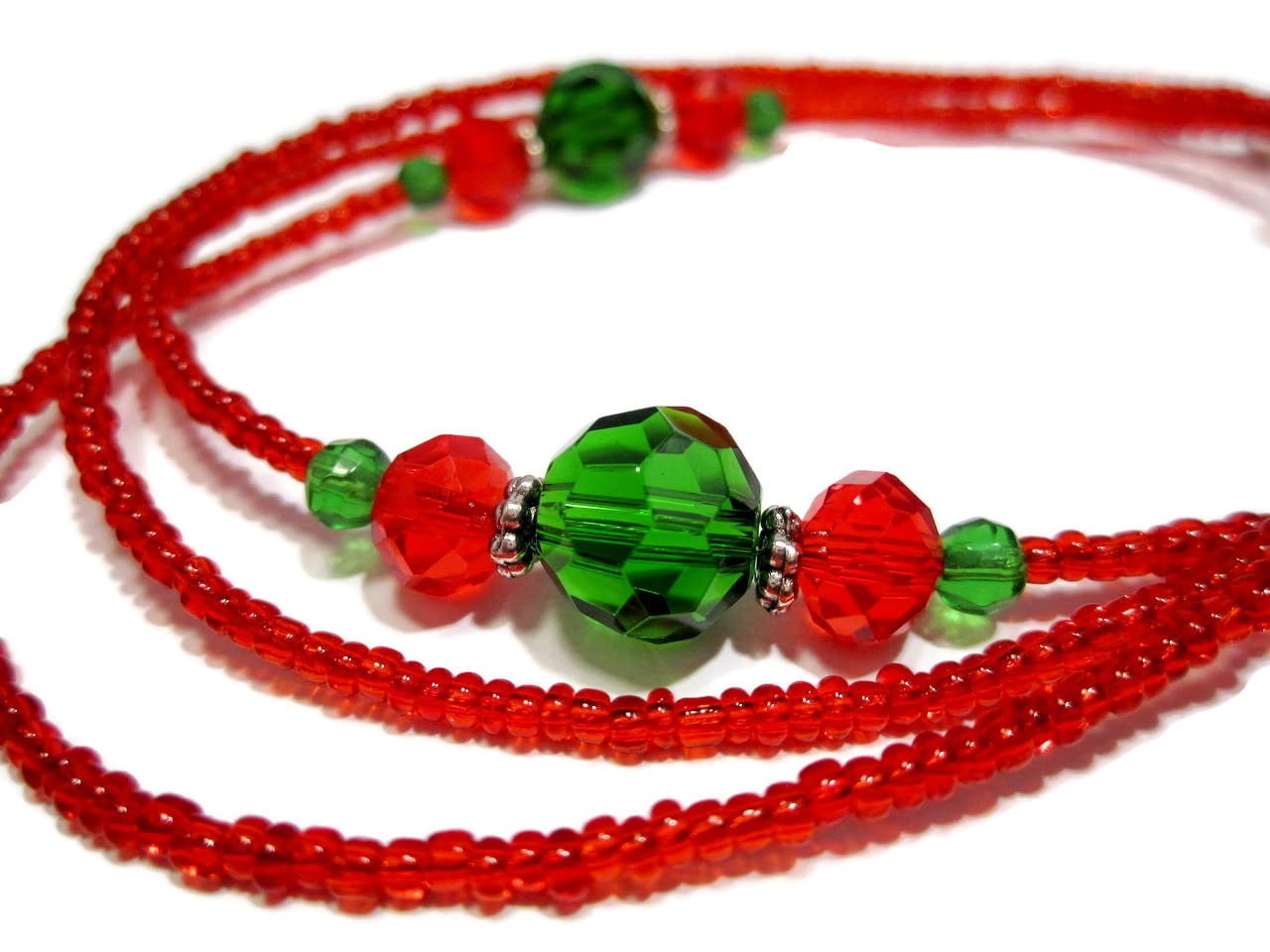 Festive Christmas Beaded Eyeglass Chain with Red Seed Beads - Holiday Glasses Holder for Women & Men - Perfect for Parties, Gifts & Everyday Use