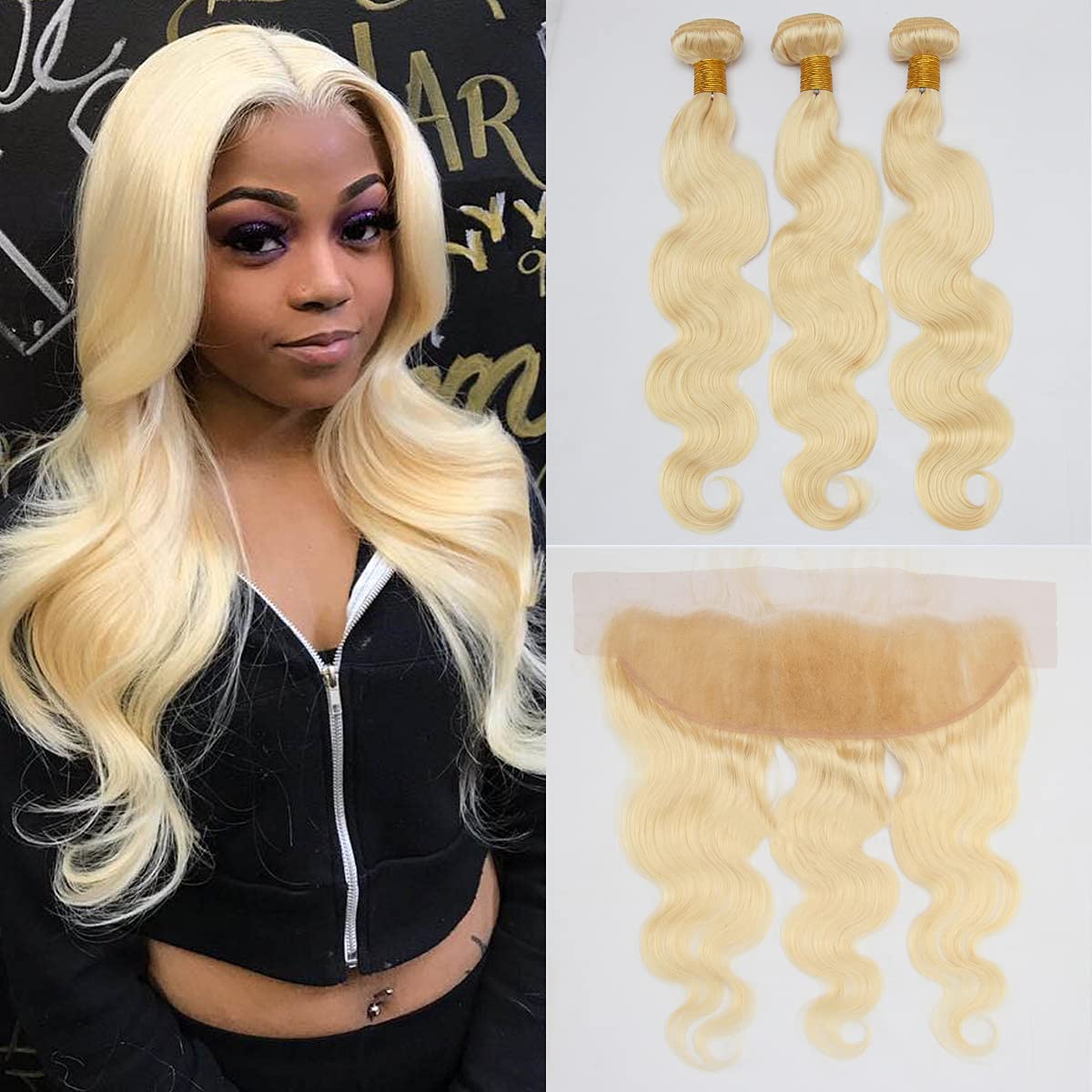 13x4 Lace Frontal Human Hair Bundles with Closure - #613 Platinum Blonde Brazilian Virgin Hair Weave (10