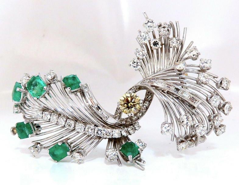GIA Certified Natural Fancy Diamond Emerald Platinum Brooch Pin - Elegant Jewelry for Weddings, Galas & Special Occasions