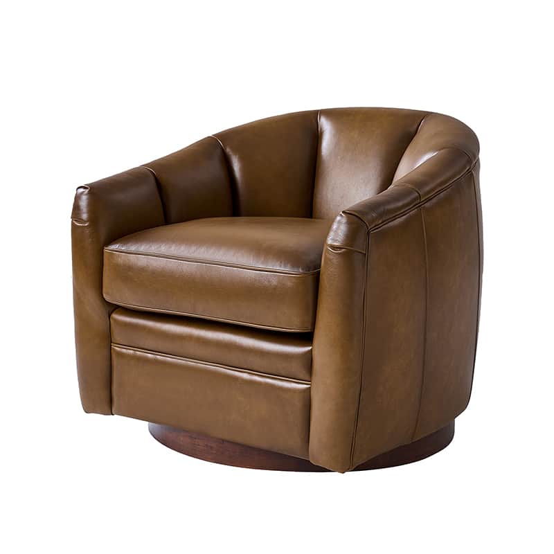 **Misha Barrel Armchair with Genuine Leather – Modern Living Room Chair for Home, Office & Lounge – Comfortable Leather Accent Chair**