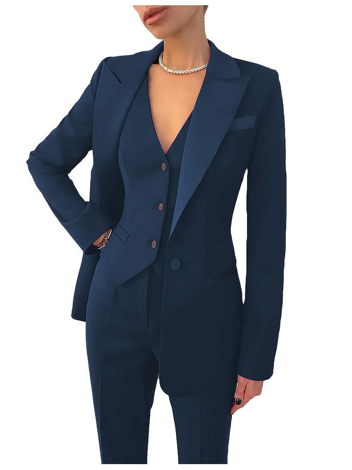 Women's 3-Piece Business Suit Set - Slim Fit Notch Lapel Blazer, Vest & Pants for Office & Professional Workwear | Perfect for Corporate Meetings, Job Interviews & Formal Events