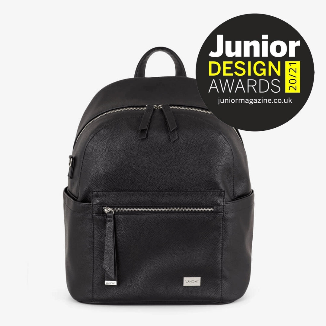Vanchi Vegan Leather Manhattan 2-Way Backpack Diaper Bag - Stylish & Spacious Black Baby Bag for Moms - Perfect for Travel, Work & Daily Use