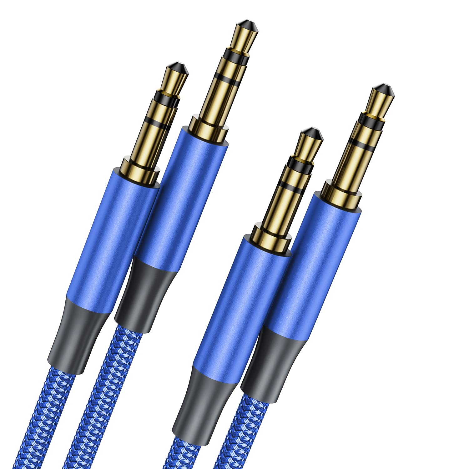 3.5mm Aux Cable [2 Pack 1m & 2m] Braided Nylon Male to Male Audio Auxiliary Cord - Hi-Fi Sound for Car Stereo, Home Speakers, Headphones, iPhone, iPad, Beats, Sony, Echo Dot (Blue) - Perfect for Road Trips, Home Audio & Mobile Devices