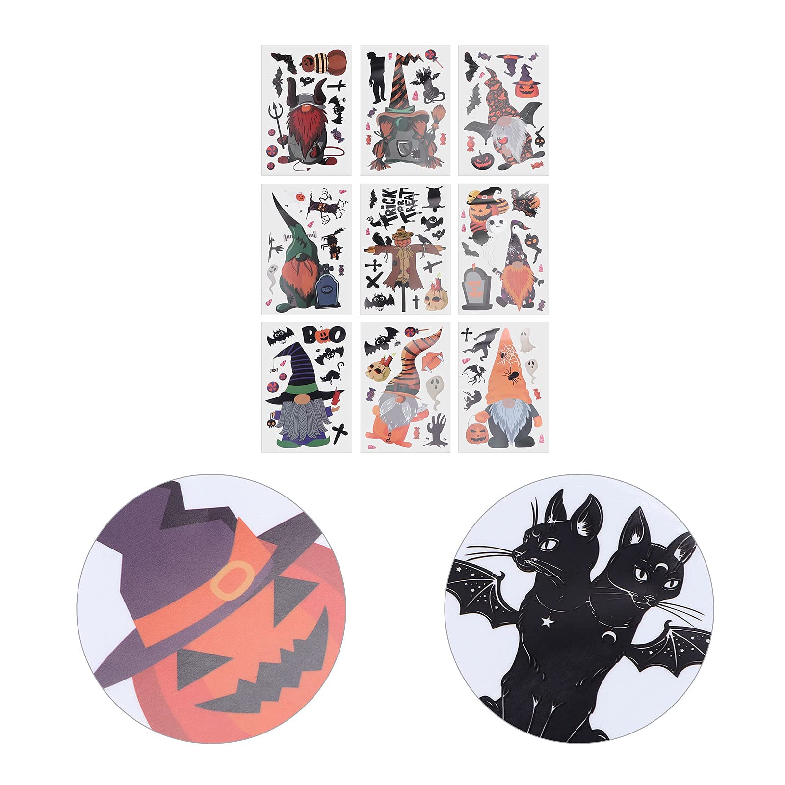 LUOZZY 9 Sheets Halloween Gnome Stickers - Bat Window Decals & Wall Clings for Halloween Party Decorations - Perfect for Home, Office, and Classroom Halloween Decor