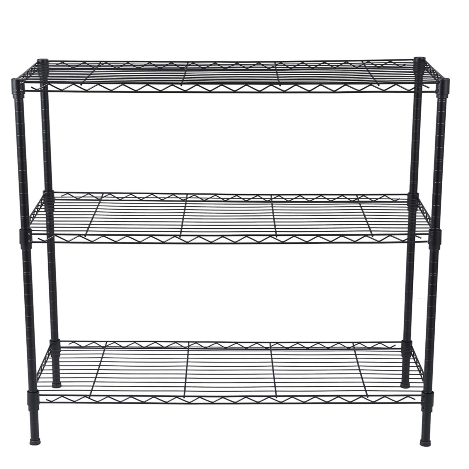 3-Tier Adjustable Metal Storage Shelf - Heavy Duty Wire Shelving Unit for Pantry, Closet, Kitchen, Laundry & Bathroom Organization (Black) - Perfect for Small Spaces & Home Storage Solutions