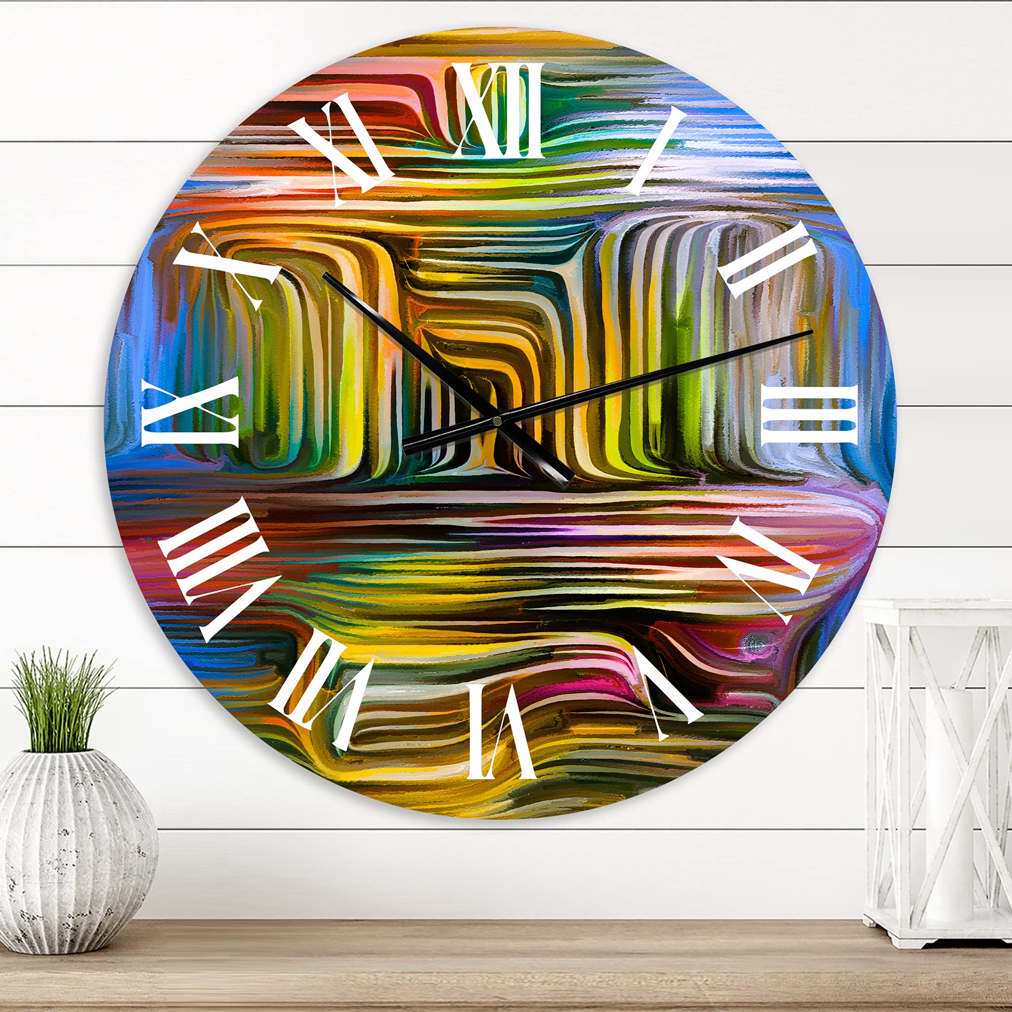 DesignQ Modern Abstract Fractal Wall Clock - 'Color Fusion VIII' Large Decorative Clock for Living Room, Bedroom & Office | Home & Office Decor