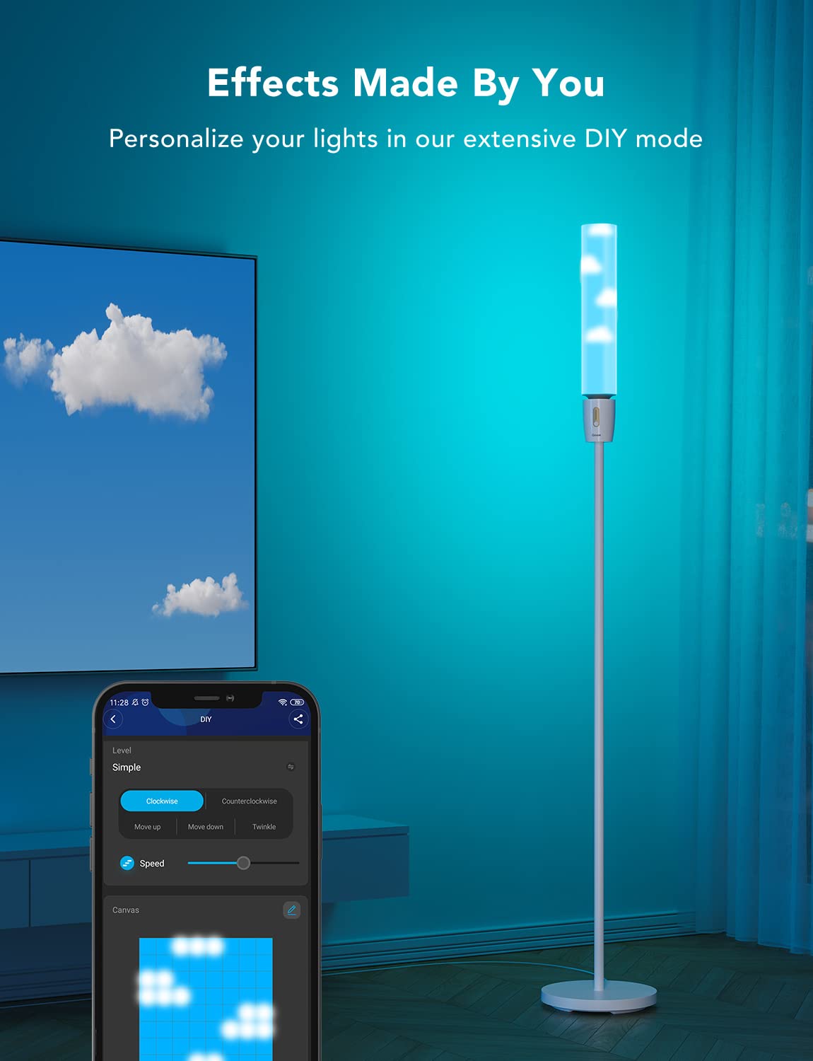 Govee RGBIC Smart Cylinder Floor Lamp - WiFi & App Controlled LED Corner Light with 64+ Scenes, DIY Mode, Music Sync (1500 Lumens) - Modern Lighting for Bedroom, Living Room, Home Theater & Gaming Setup
