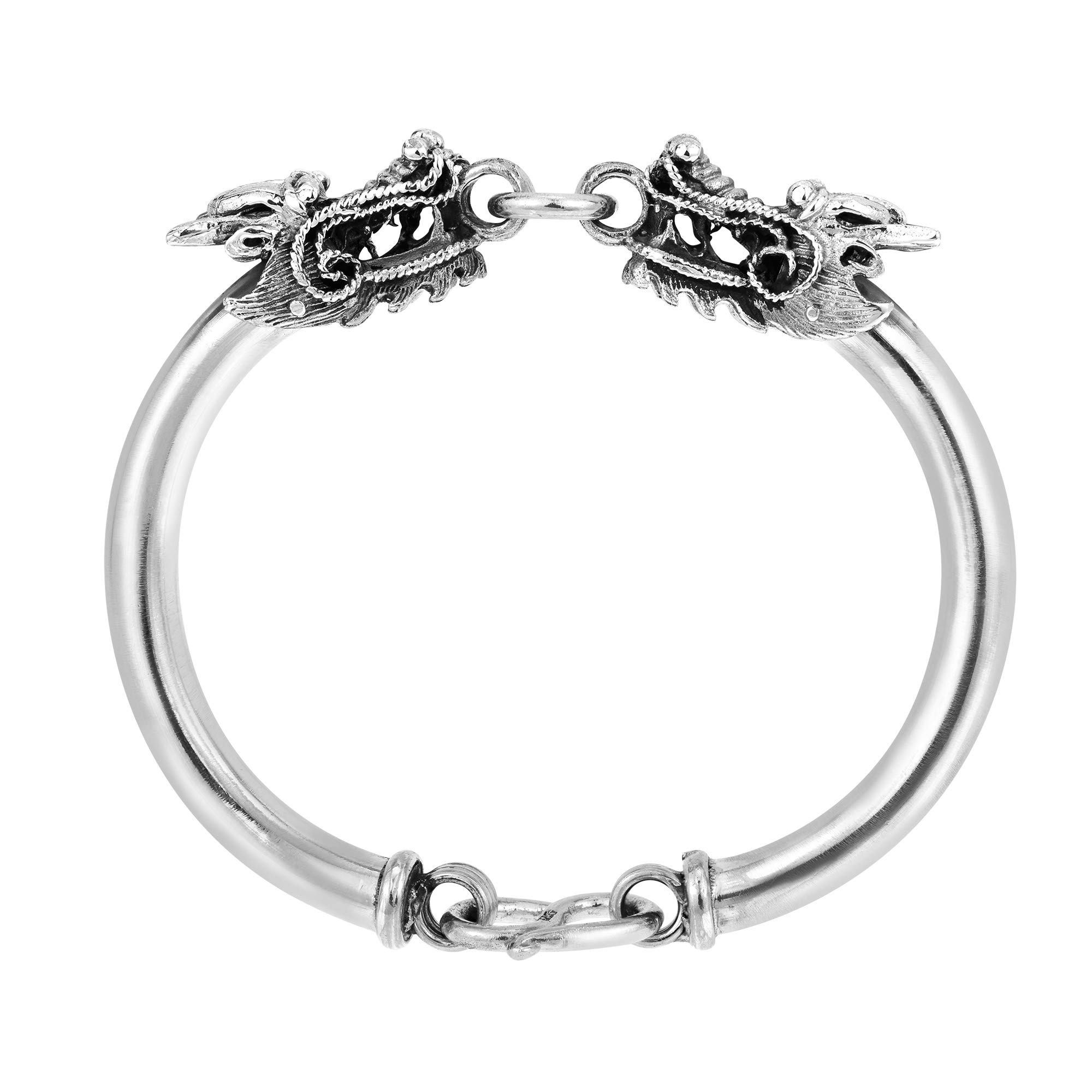 AeraVida Twin Dragon Thai Yao Hill Tribe Sterling Silver Bangle Bracelet for Women | Classic Vintage Jewelry Gift | Perfect for Weddings, Parties & Everyday Wear
