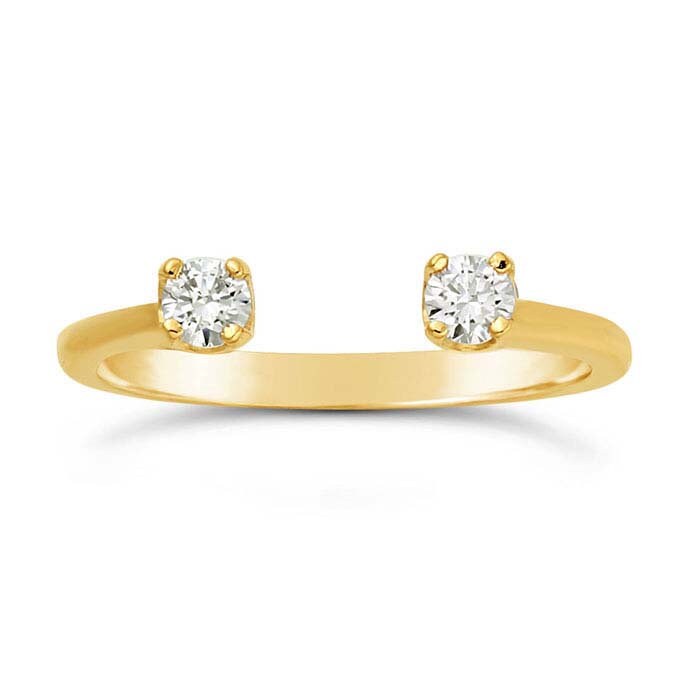 14K Yellow Gold Open Two Stone Ring Mounting - 3mm Round Faceted Prong Setting, Size 7 Blank Ring for Engagement & Wedding Jewelry Making - Perfect for DIY Custom Rings & Bridal Accessories