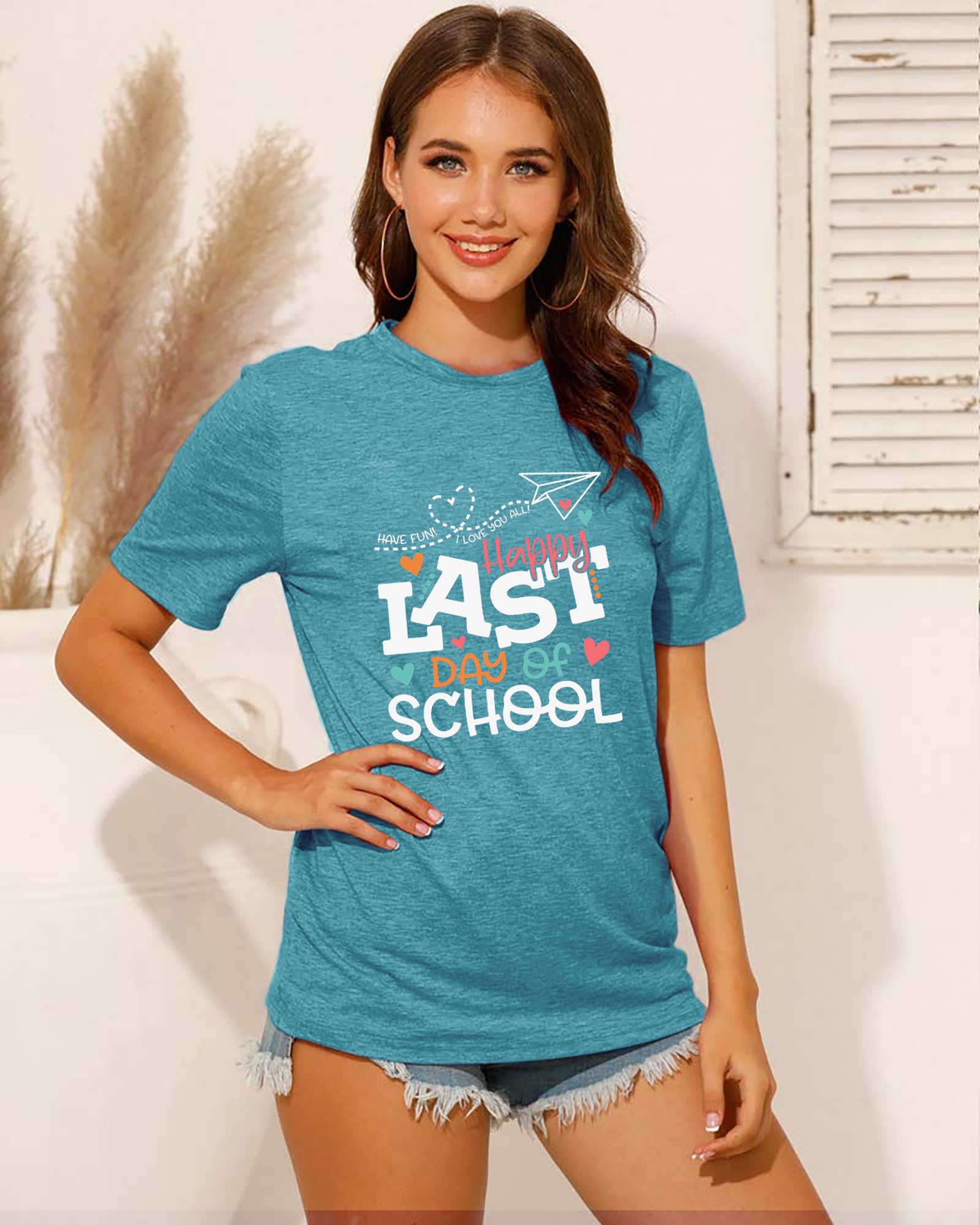 Happy Last Day of School Shirts for Women | Hello Summer Teacher Life Tops | Graduation Tee & Teacher Appreciation Gift | Casual Wear for School Events & Summer Celebrations