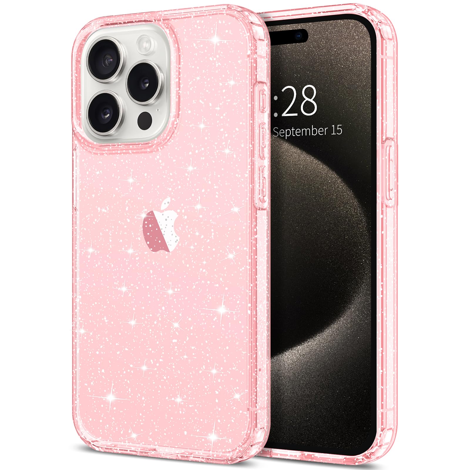 Hython Glitter Case for iPhone 15 Pro Max - Cute Clear Sparkly TPU Cover with Bling, Anti-Scratch & Shockproof Protection | Slim Fit Protective Phone Case for Women & Girls (Pink Glitter) - Perfect for Everyday Use, Parties, and Gifting