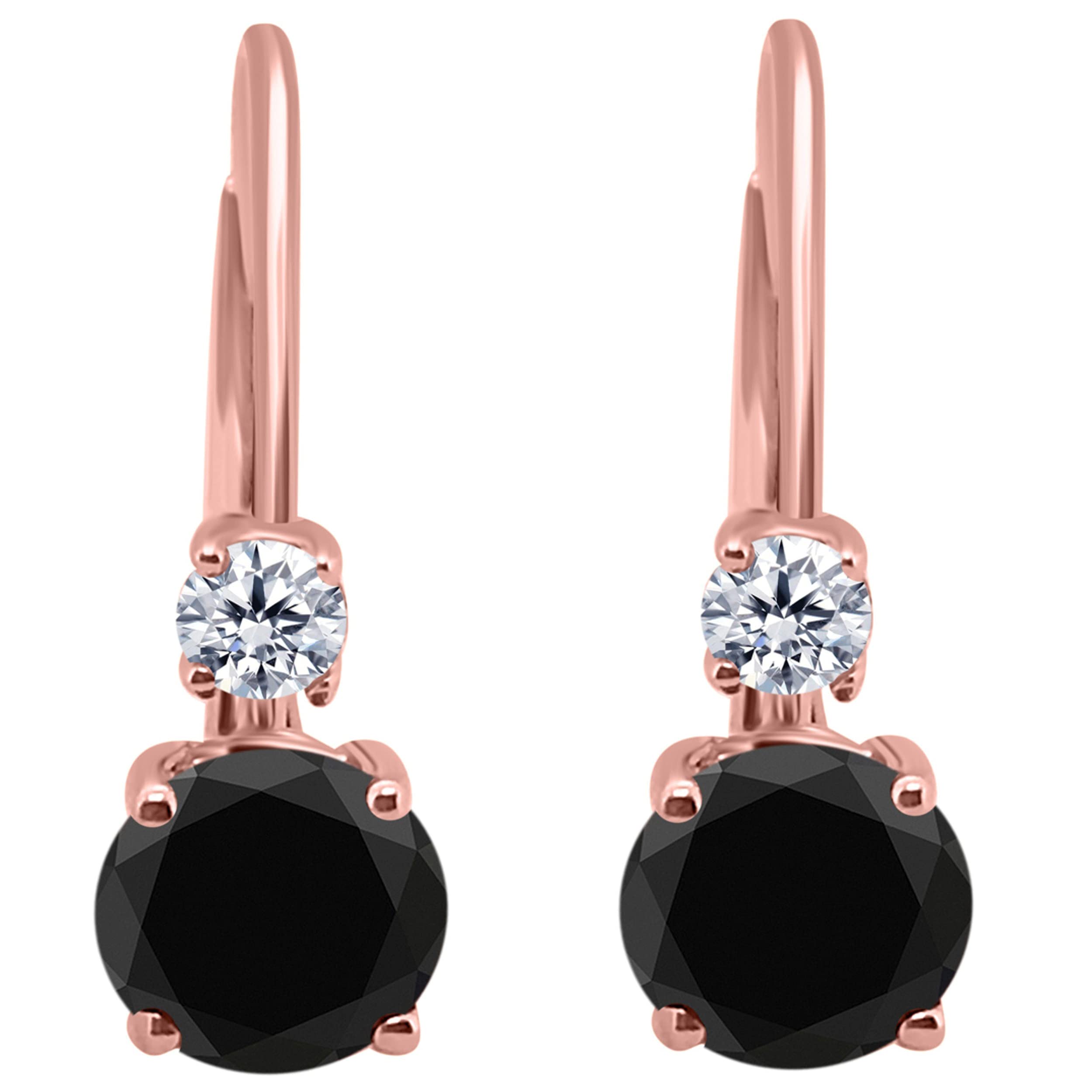 14K Rose/White/Yellow Gold 0.75ct Genuine Diamond Leverback Earrings for Women - Round Cut 4-Stone Prong Setting Wedding Jewelry | Perfect for Bridal, Anniversary Gifts & Special Occasions