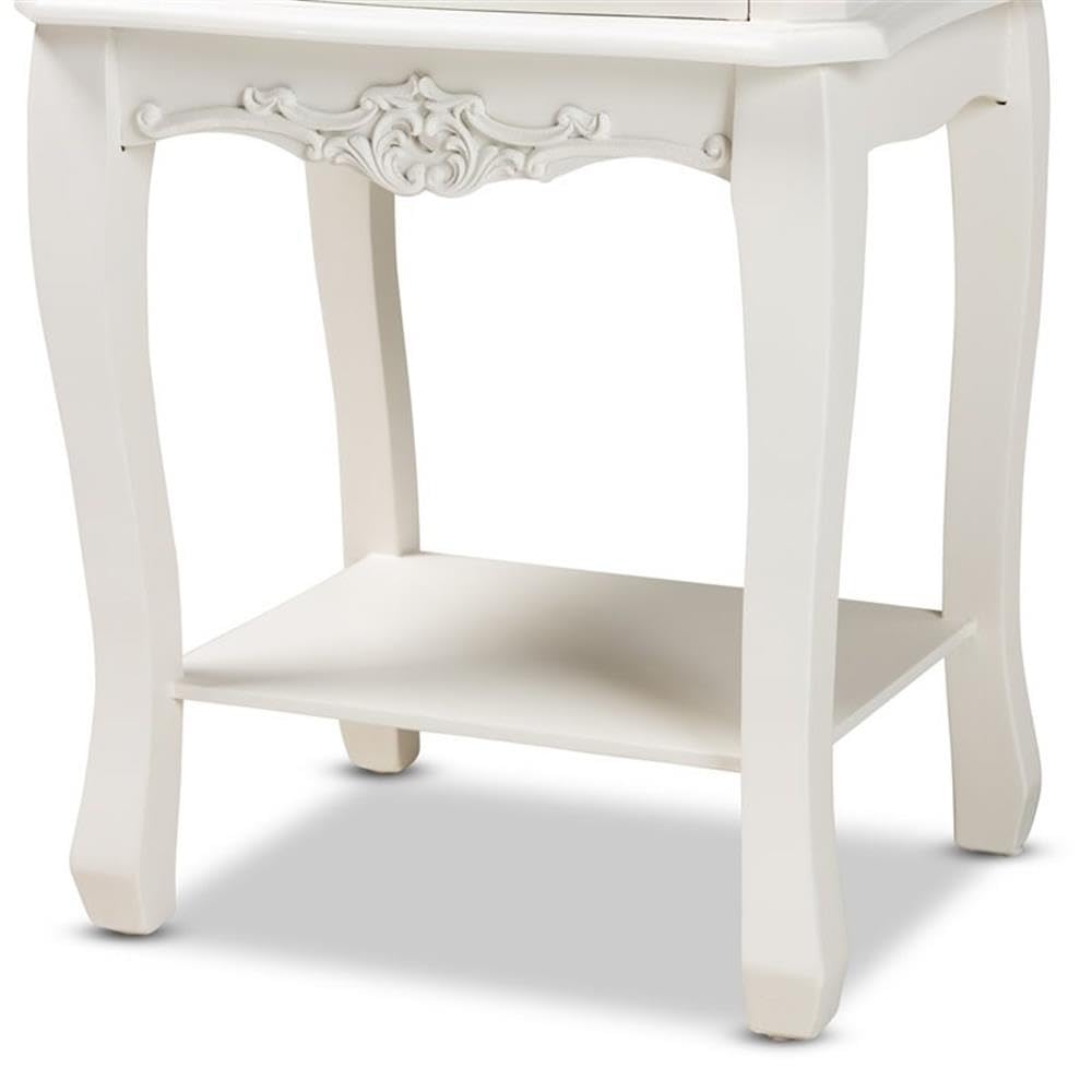BOWERY HILL White Oak Wood Nightstand with 2 Drawers - Modern Bedside Table for Bedroom, Living Room, or Office Storage