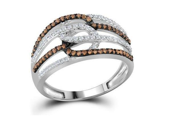 10K White Gold Brown Diamond Women's Linked Loop Band Ring - 1/2 Cttw, Elegant Stackable Jewelry for Weddings, Anniversaries & Everyday Wear