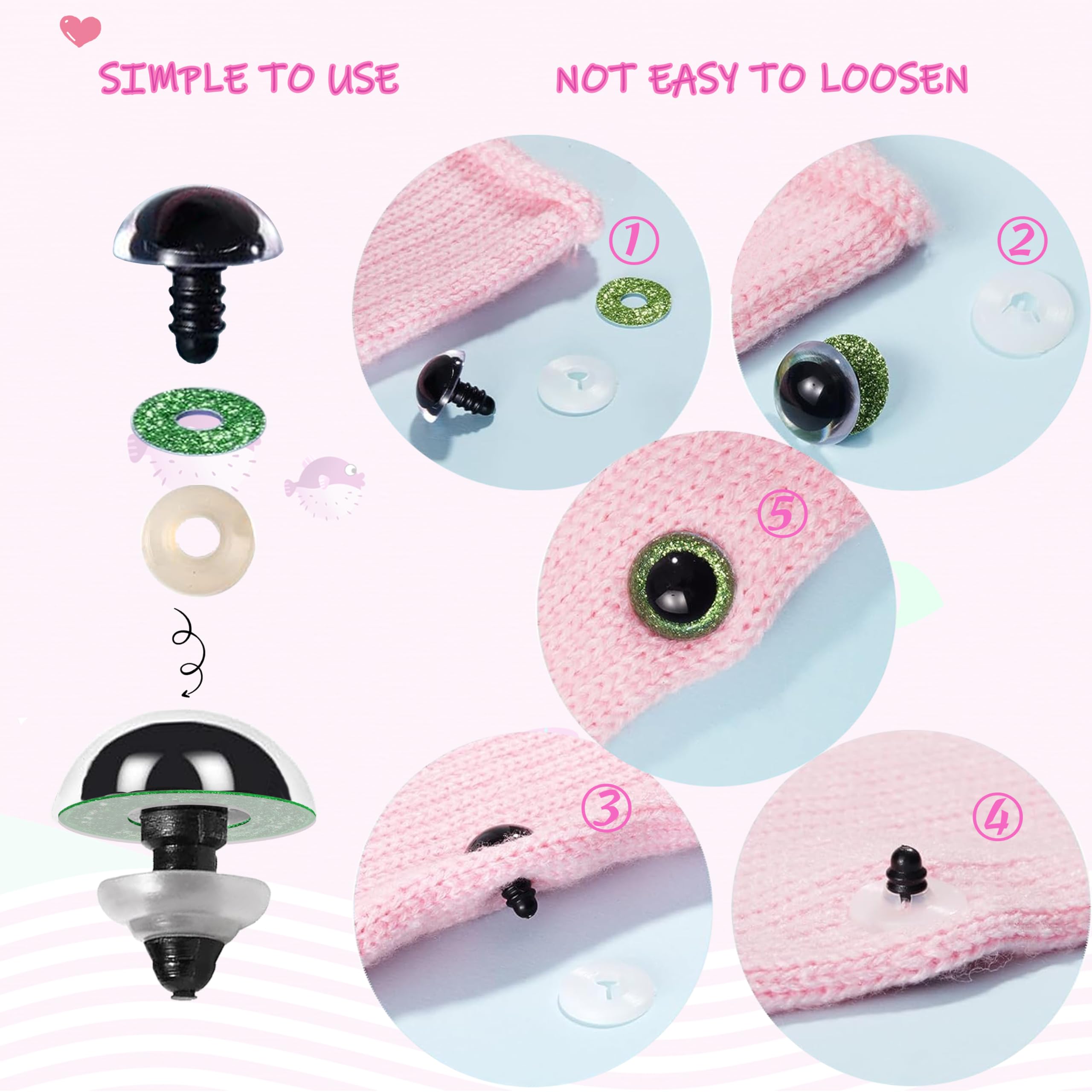 Reekei 360 Pcs Safety Eyes and Noses for Crocheting, 12-30mm Plastic Safety Eyes for Stuffed Animals, DIY Plush Toy Making Supplies, No Needle Required - Perfect for Amigurumi, Puppets, Bears, and Dolls