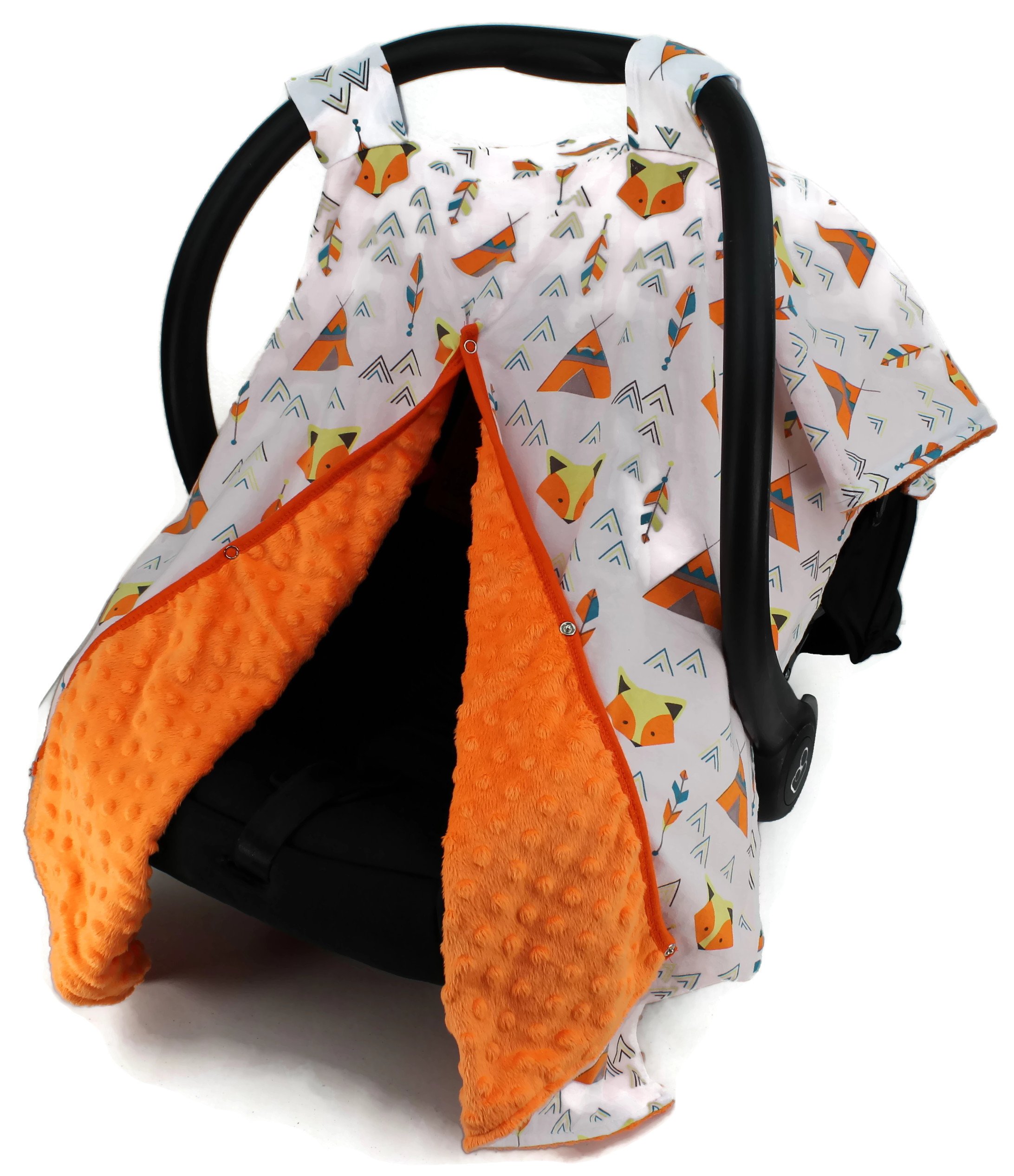 Dear Baby Gear Car Seat Canopy - Fox & Teepees Design, Soft Orange Minky Fabric for Infant Car Seat Cover - Perfect for Strollers, Travel & Outdoor Protection