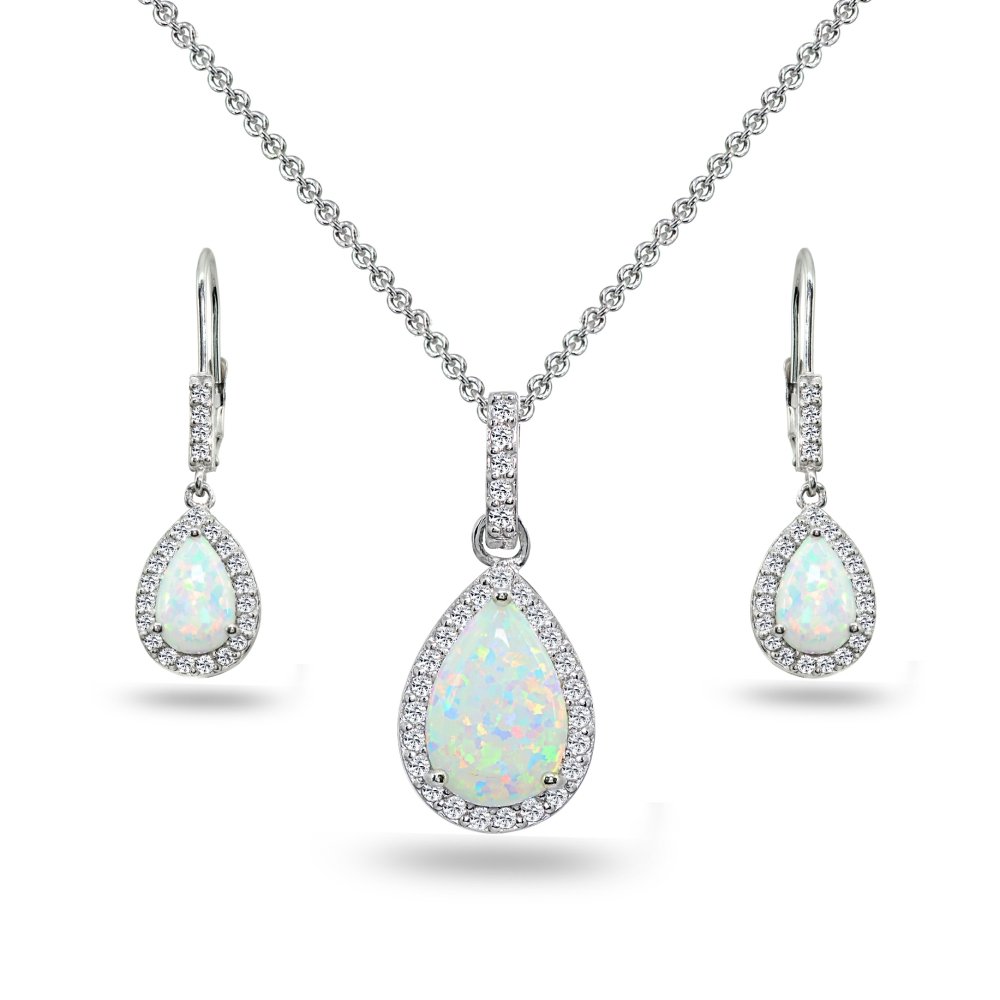 Women's Jewelry Sets - Sterling Silver Necklace & Earring Sets with Birthstone Gemstones | Teardrop Pendant & Dangle Earrings | Genuine & Synthetic Stones | Perfect for Gifts, Anniversaries & Special Occasions