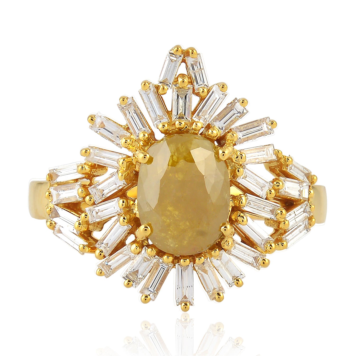 18K Yellow Gold Baguette Cut Diamond Cocktail Ring - Elegant Ice Diamond Jewelry for Parties, Weddings & Special Occasions