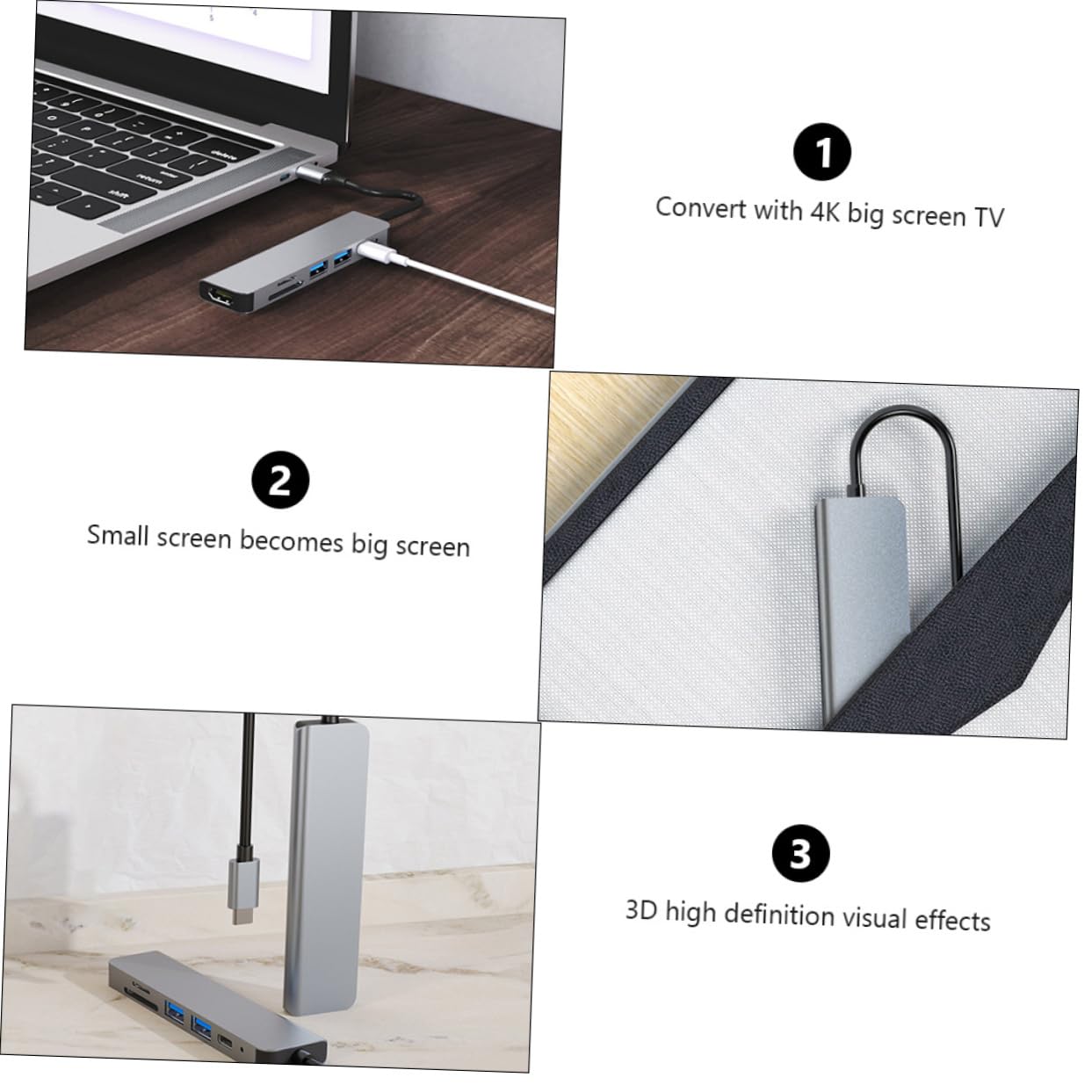 HOMSFOU 3-in-1 USB C Hub with 6 Ports - Aluminum USB C Docking Station, USB 3.0 Data Hub, Card Reader & Charging Adapter - Perfect for MacBook, Laptop, PC & Mobile Devices