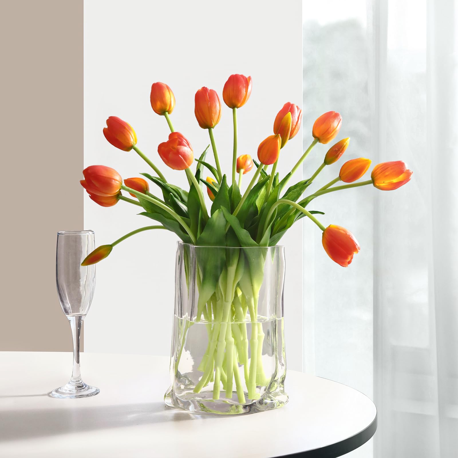20pcs Real Touch Artificial Tulips Flowers - Faux Latex Tulip Bouquet with Gift Box for Wedding, Party, Home & Room Decoration (Orange) - Perfect for Centerpieces, Tablescapes & Seasonal Displays