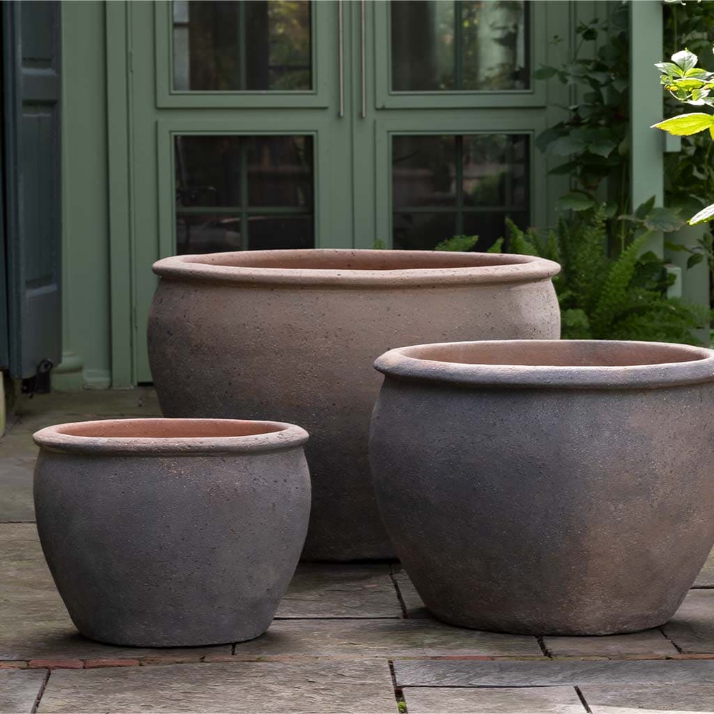 Campania International Tron Cao Sandblasted Pot Set of 3 - Modern Ceramic Planters for Indoor Succulents, Herbs & Home Decor