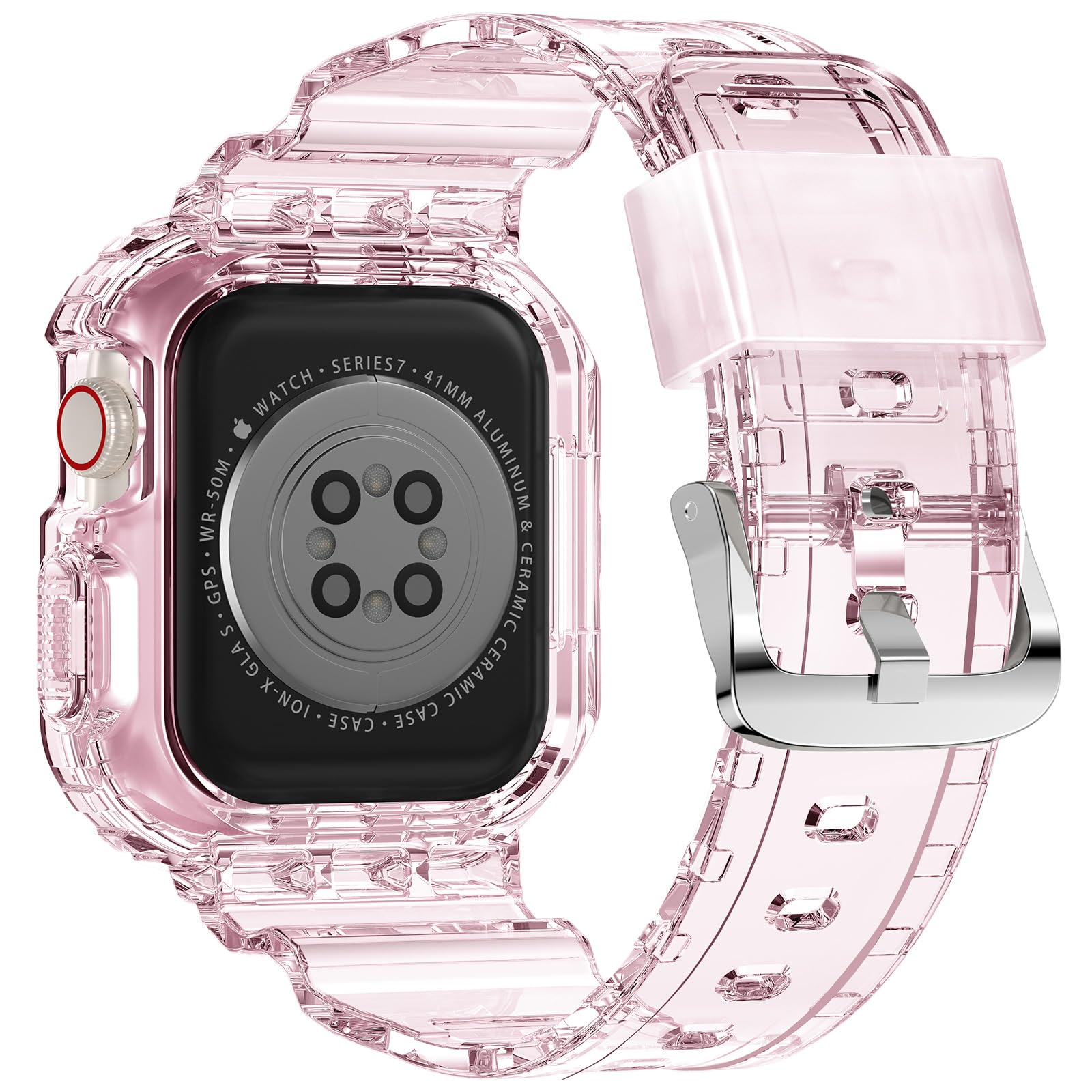 XYF Crystal Clear Apple Watch Band with Bumper Case - Compatible with iWatch Ultra 2/1, Series 9/8/7/SE/6/5/4/3/2/1 - 45mm 44mm 42mm 41mm 40mm 38mm - Sporty Jelly Strap for Men & Women - Perfect for Gym, Running & Everyday Wear