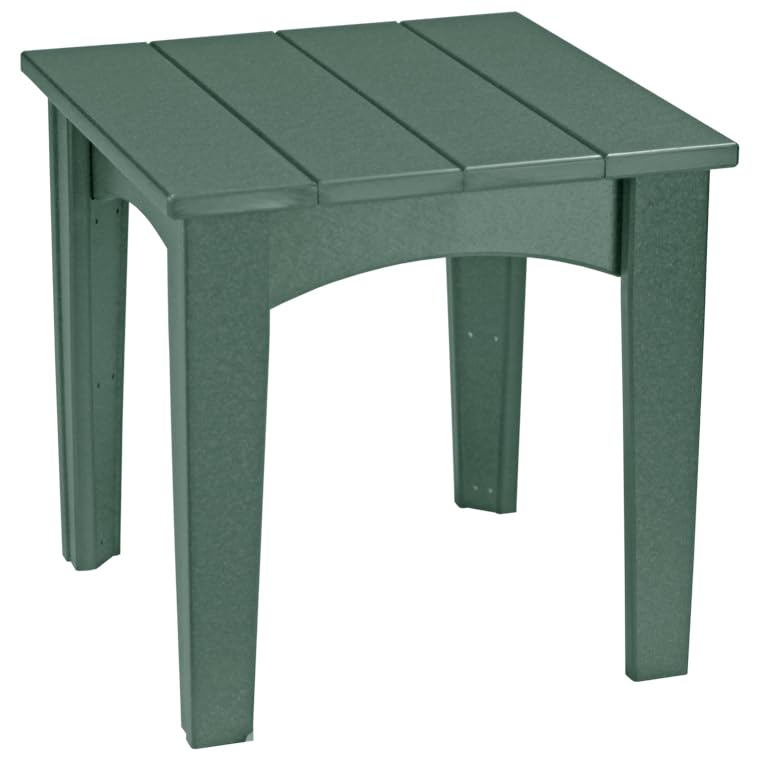 Durable Green Poly Lumber Island End Table for Outdoor & Patio Furniture - Weather-Resistant Side Table for Garden, Poolside & Deck Use