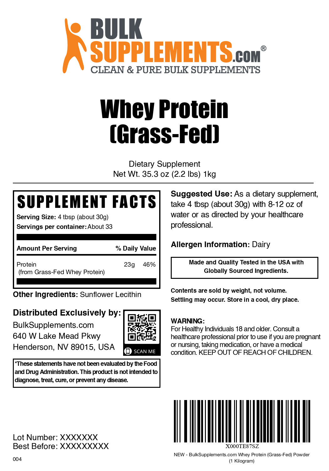 Grass Fed Whey Protein Concentrate Powder - Premium Muscle Recovery & Post-Workout Supplement for Athletes & Fitness Enthusiasts - Ideal for Smoothies, Shakes & Healthy Recipes