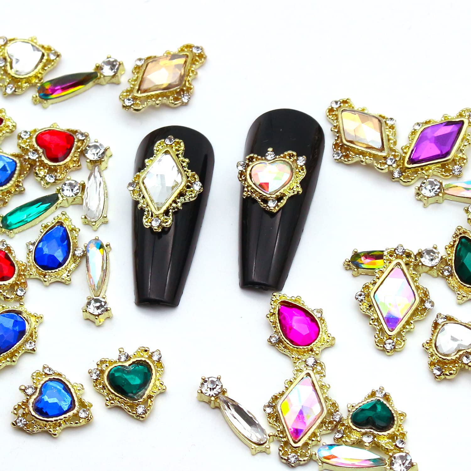 3D Gold Heart Nail Charms - 36pcs AB Crystal Nail Gems for Acrylic Nails & Nail Art