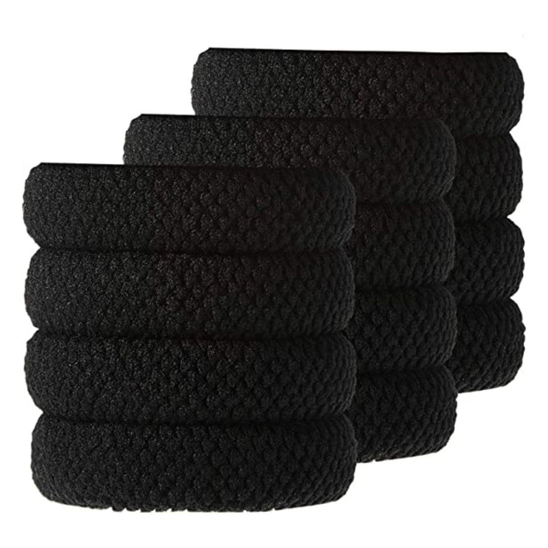 Hire® Thick Hair Ties - No Damage Hair Rubber Bands & Scrunchies for All Hair Types | Soft Ponytail Holders (12 Pack, Black) - Perfect for Workouts, Office & Everyday Use