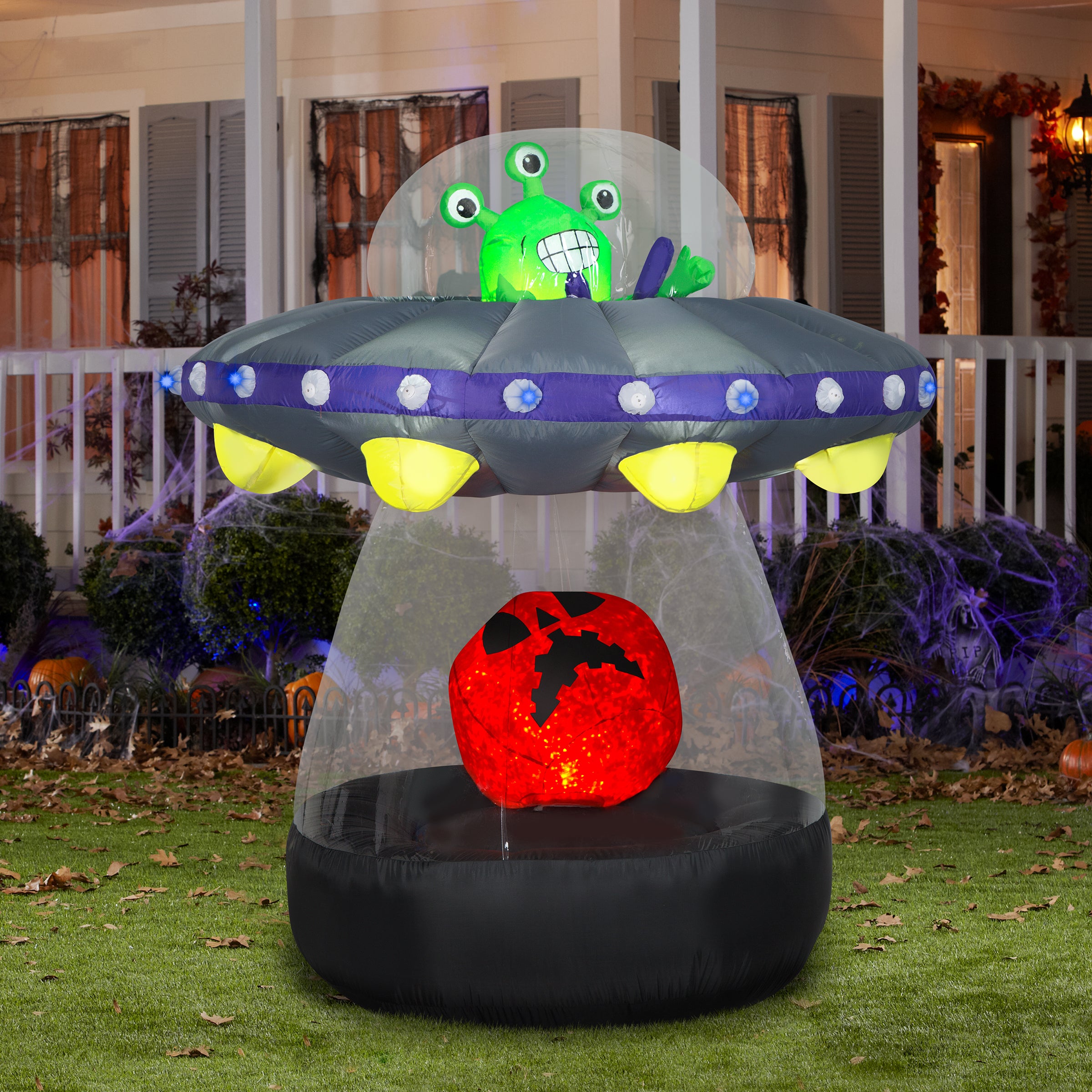 6 ft. Halloween Animated Alien Spaceship Inflatable Decoration with LED Lights - Outdoor Yard Decor for Spooky Party, Haunted House & Trick-or-Treat Scene