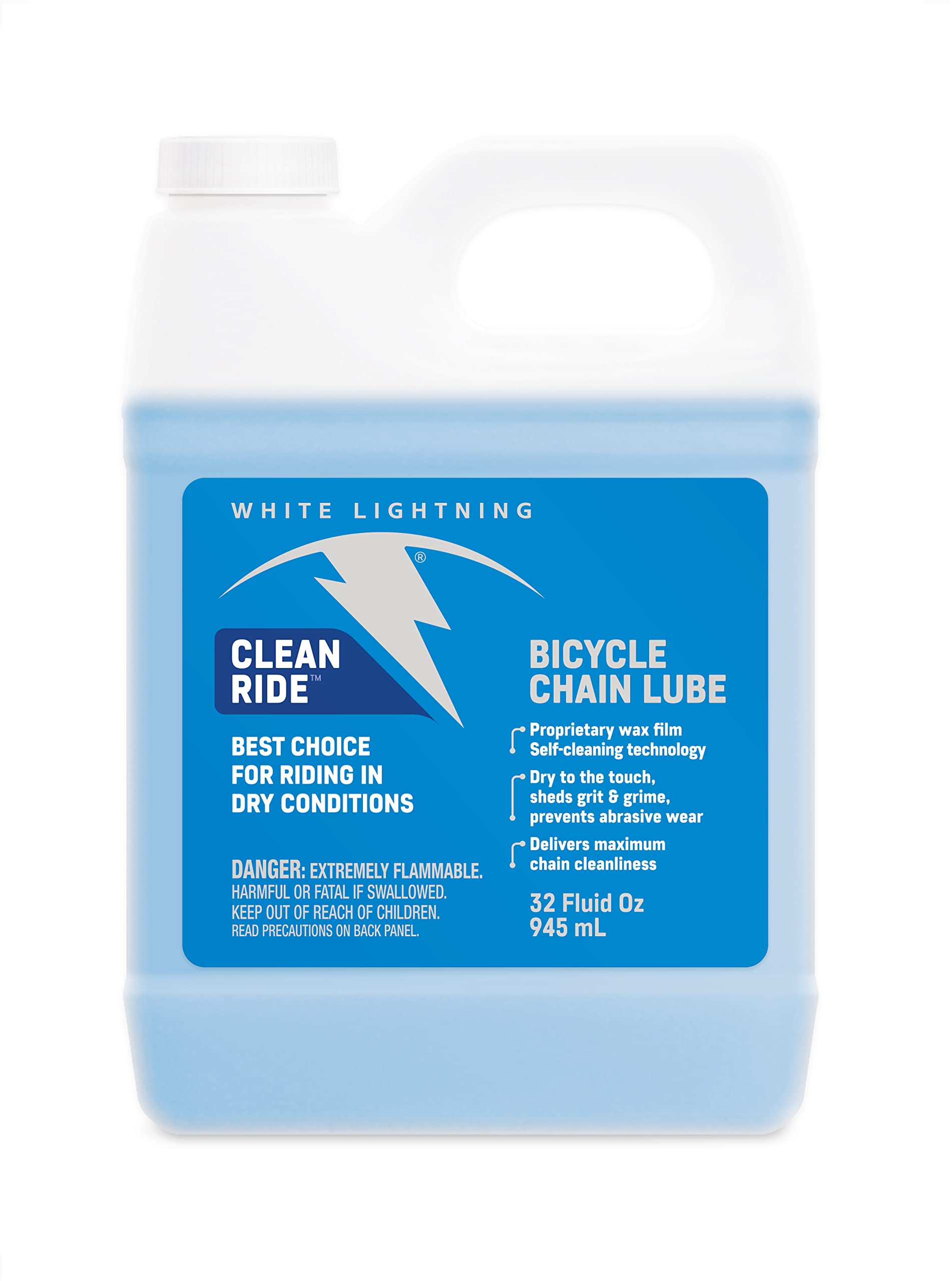 White Lightning Clean Ride Chain Lube - 32oz Squeeze Bottle for Bicycle Maintenance | Premium Bike Chain Lubricant for Smooth & Quiet Cycling | Ideal for Road, Mountain & Commuter Bikes