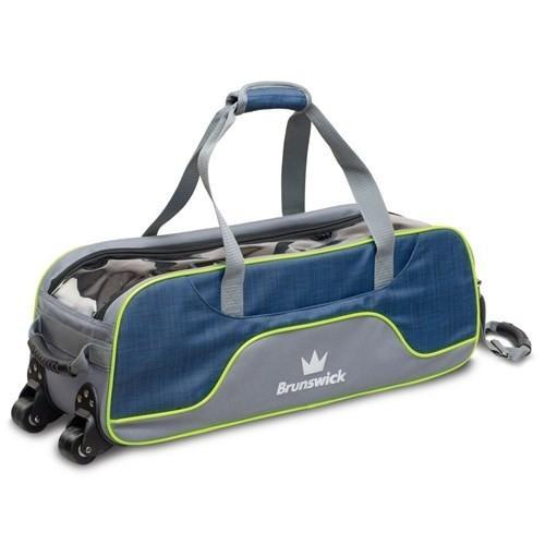 Brunswick Crown Deluxe Triple Tote Bowling Bag - Navy & Lime Color - Perfect for League Play, Tournaments & Practice Sessions