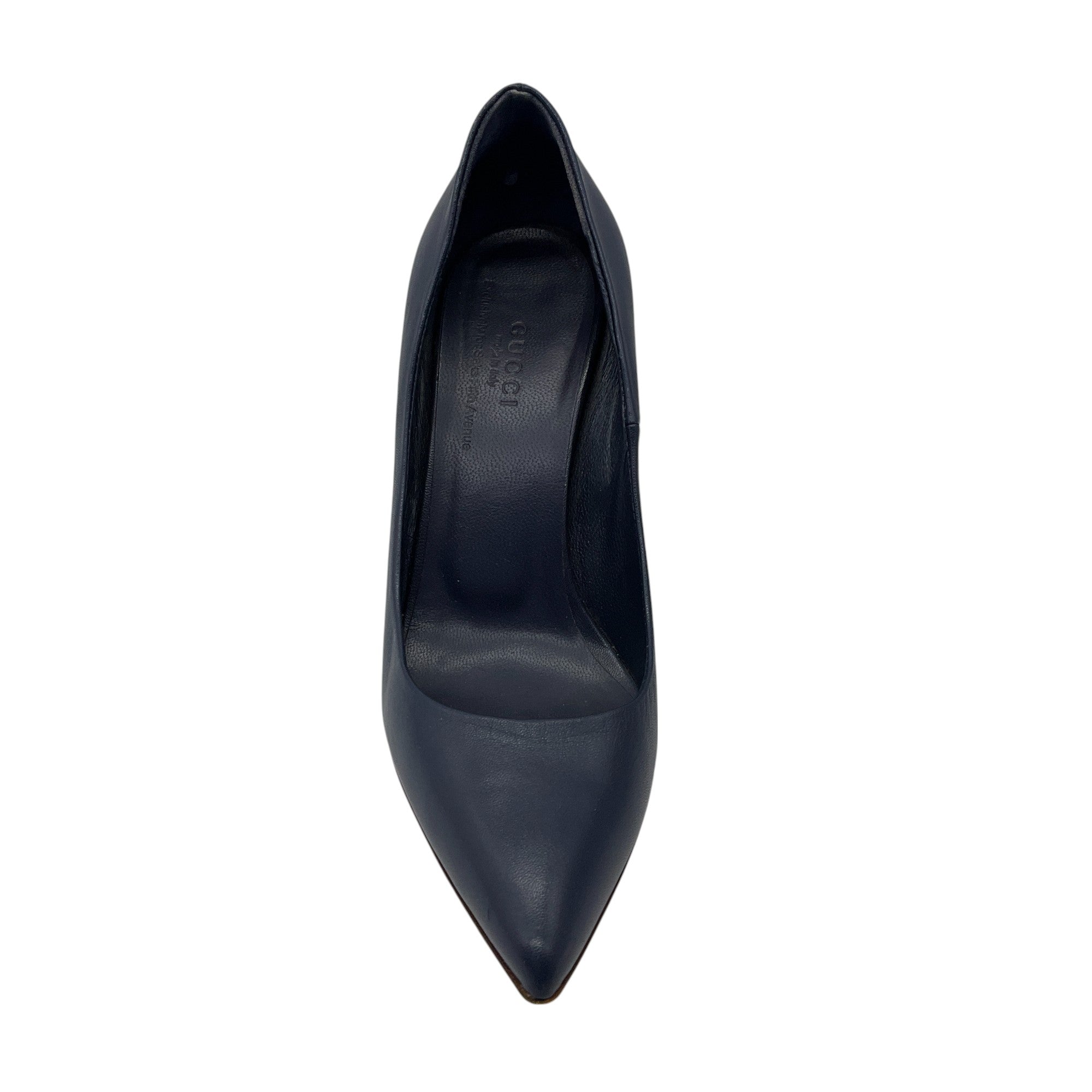 Gucci Dark Blue Bamboo Heel Leather Pumps for Women - Luxury Designer Dress Shoes for Office, Party & Special Occasions