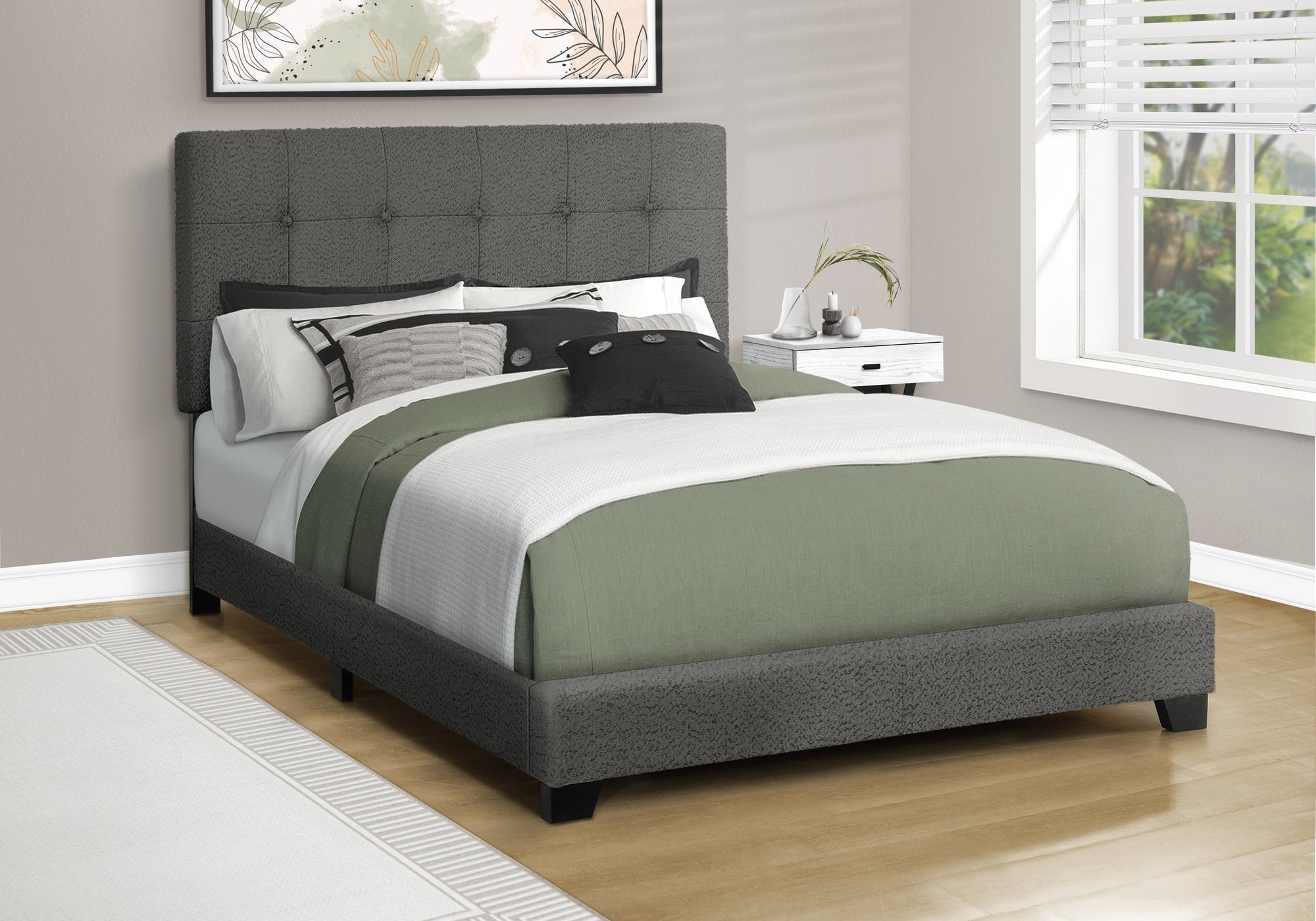 Full Size Upholstered Bed Frame with Wooden Legs - Transitional Style Bedroom Furniture for Master Bedroom or Guest Room