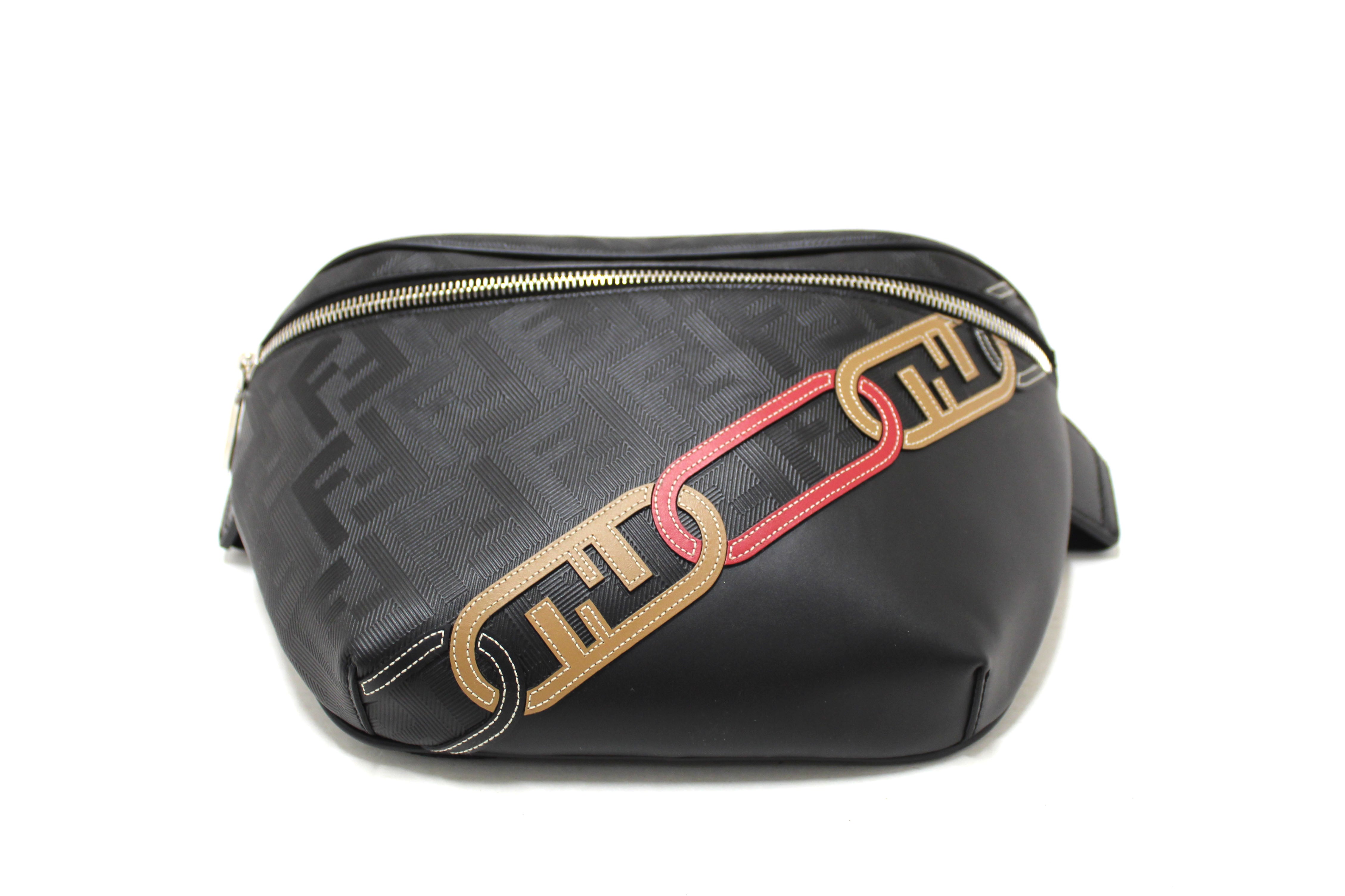 Authentic NEW Fendi Black Leather Shadow Diagonal Belt Bag for Women | Luxury Crossbody Purse for Everyday Use, Travel & Night Out