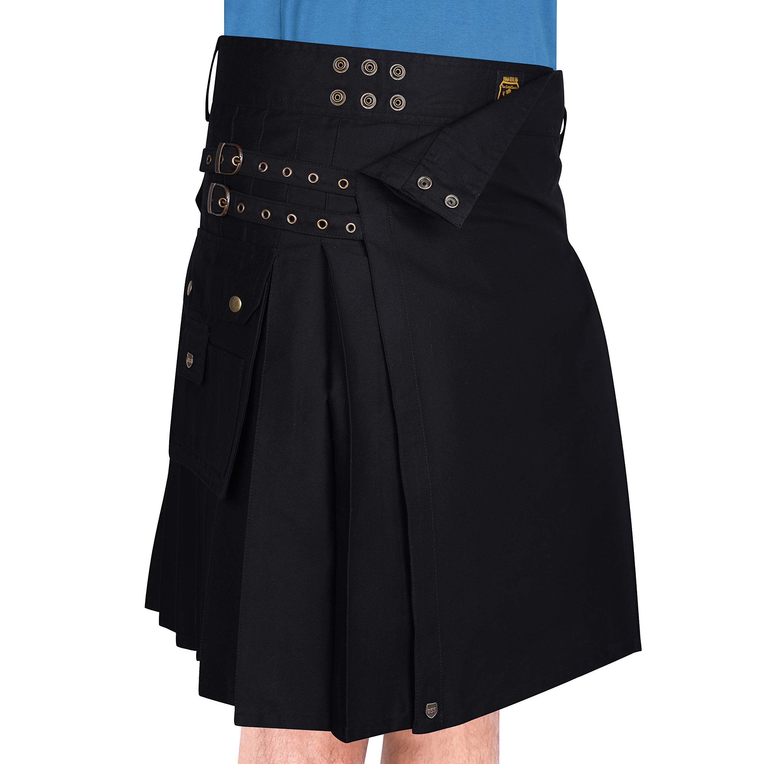 Men's Black Cotton Utility Kilt with Cargo Pockets - Durable & Stylish Kilt for Outdoor Activities, Festivals & Cosplay