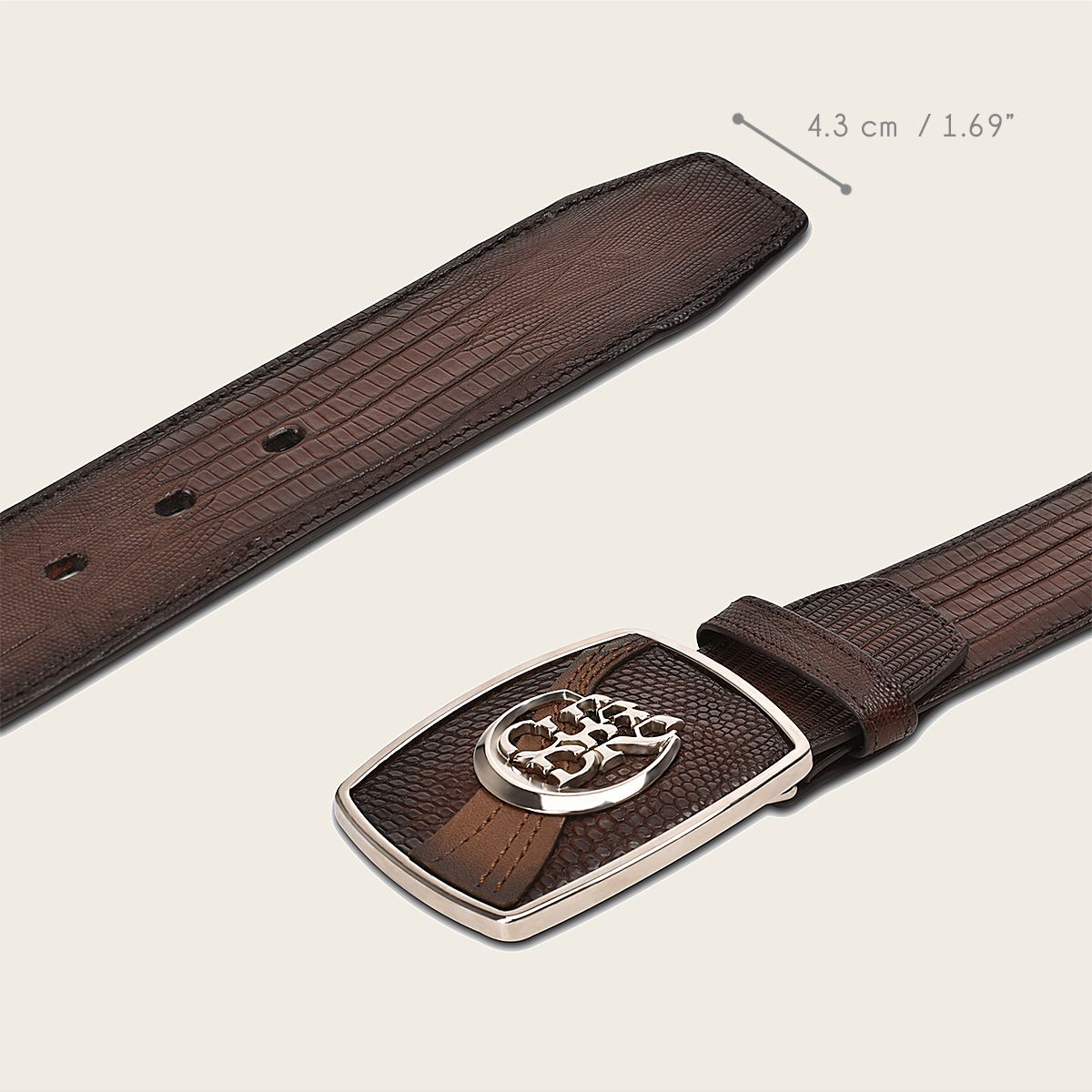 CV499LT Genuine Lizard Skin Western Belt for Men - Stylish Brown Leather Belt with Classic Buckle - Perfect for Cowboy Boots, Rodeo & Western Fashion Outfits