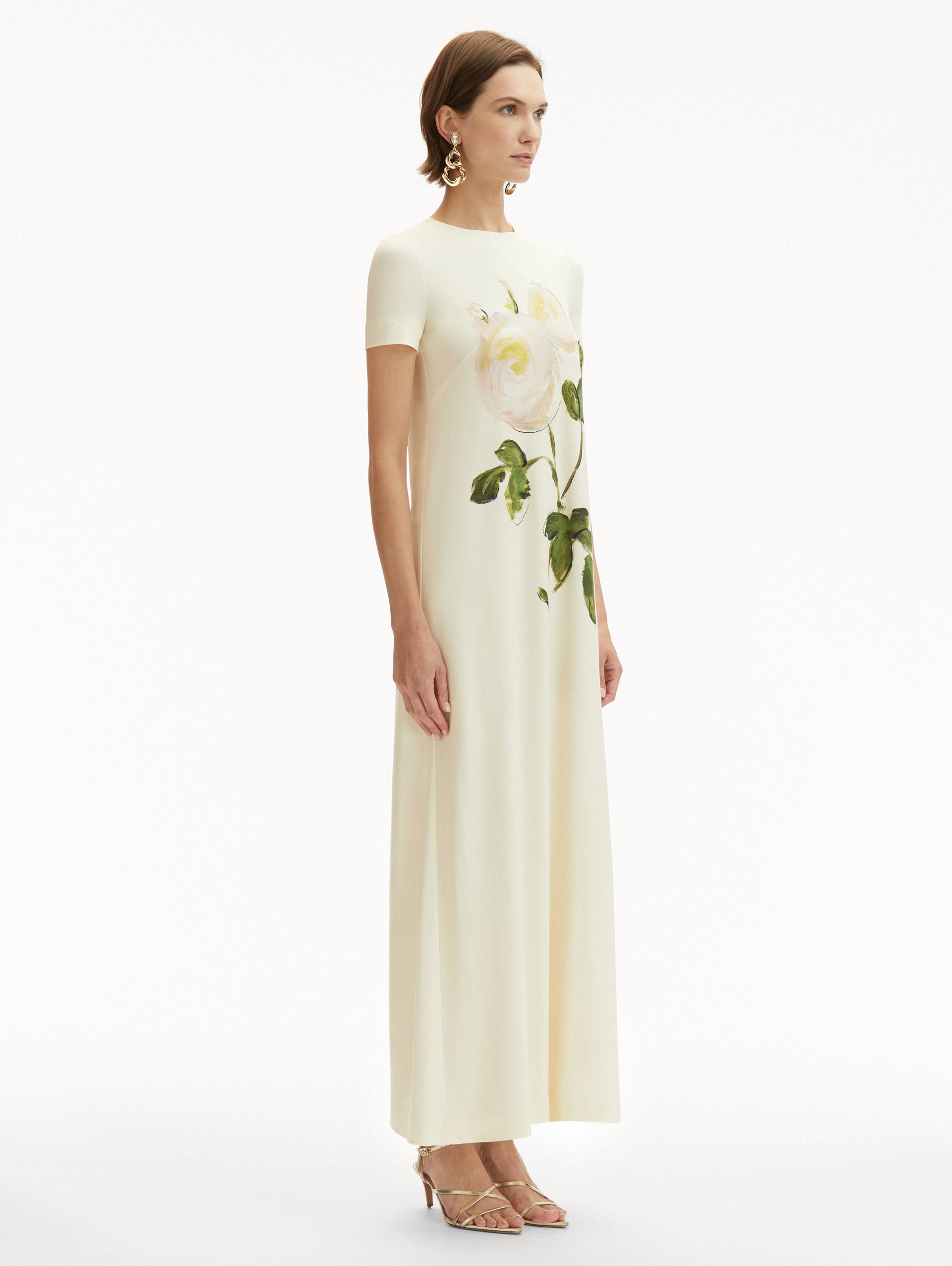 Elegant Painted Roses Jersey Maxi Dress for Women - Floral Print Summer Beach Dress, Boho Chic Party Wear & Casual Outfit for Vacations, Weddings, and Date Nights