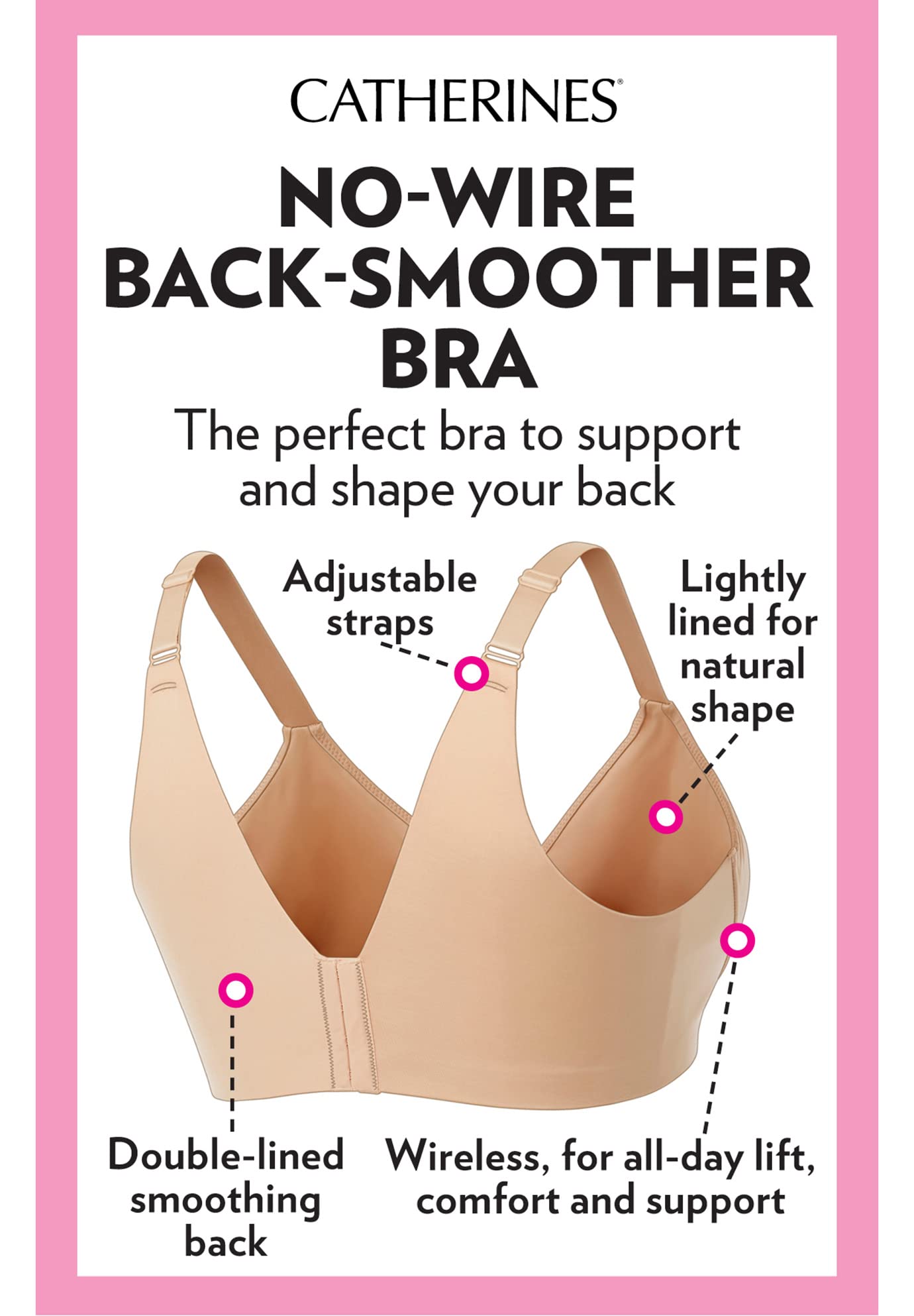 Catherine's Women's Plus Size Wireless Back Smoothing Bra - Comfortable Full Coverage Support for Everyday Wear & Workouts