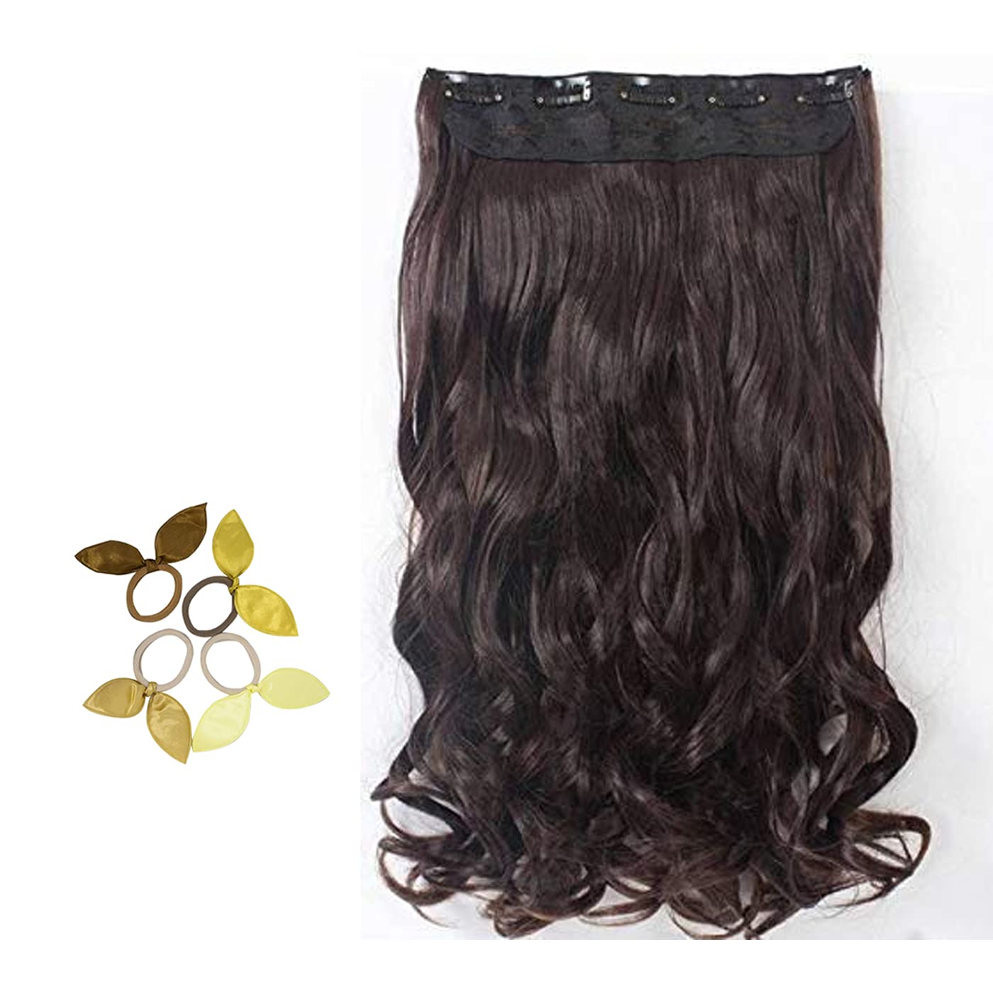 5 Clips Synthetic Curly Hair Extensions - Dark Brown (1 Pack) | Natural-Looking Hairpiece for Volume & Length | Perfect for Parties, Weddings & Daily Styling