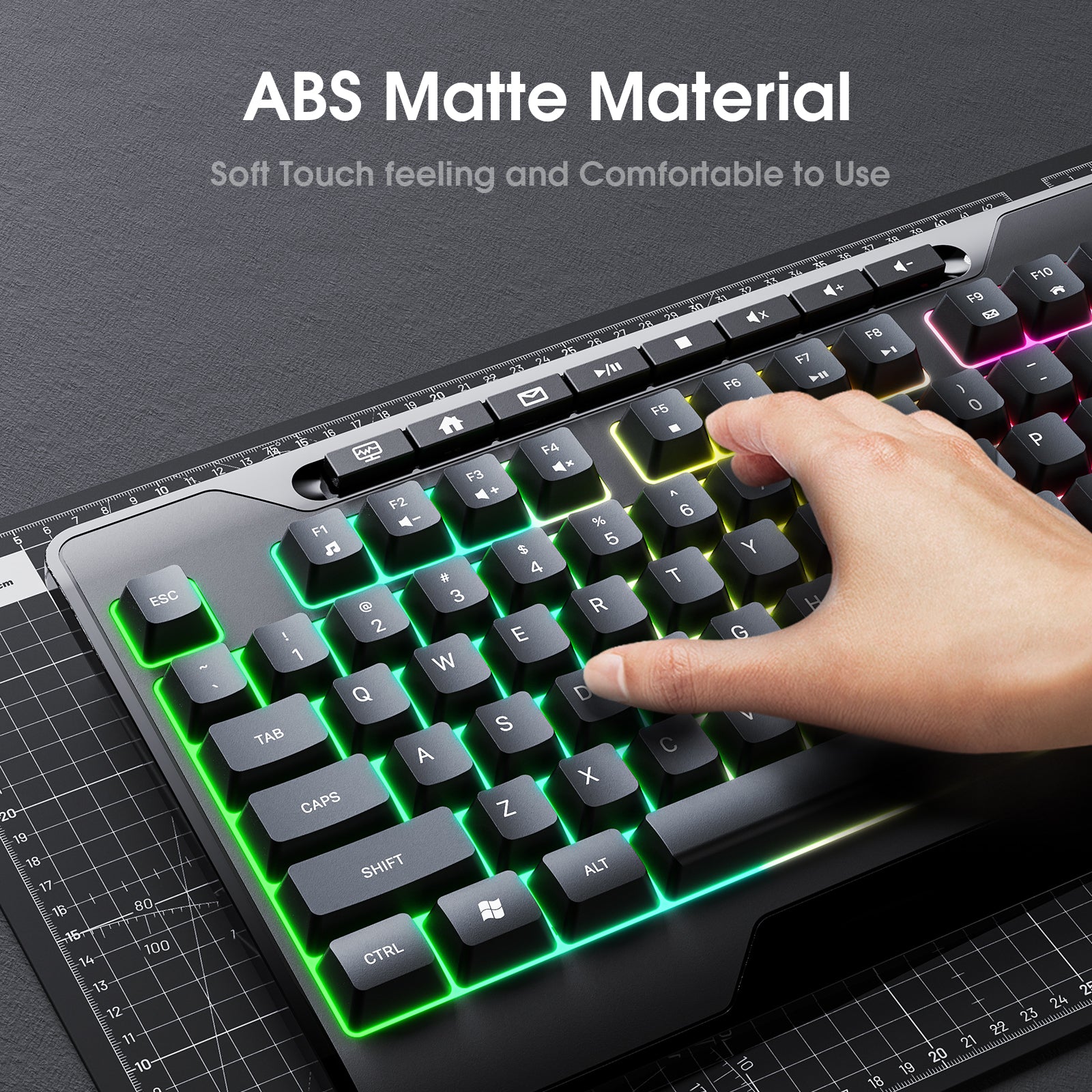 ONIKUMA G32 Matte Black Wired Gaming Keyboard with RGB Backlight - Mechanical Feel Keys for PC Gaming, Typing & Office Work