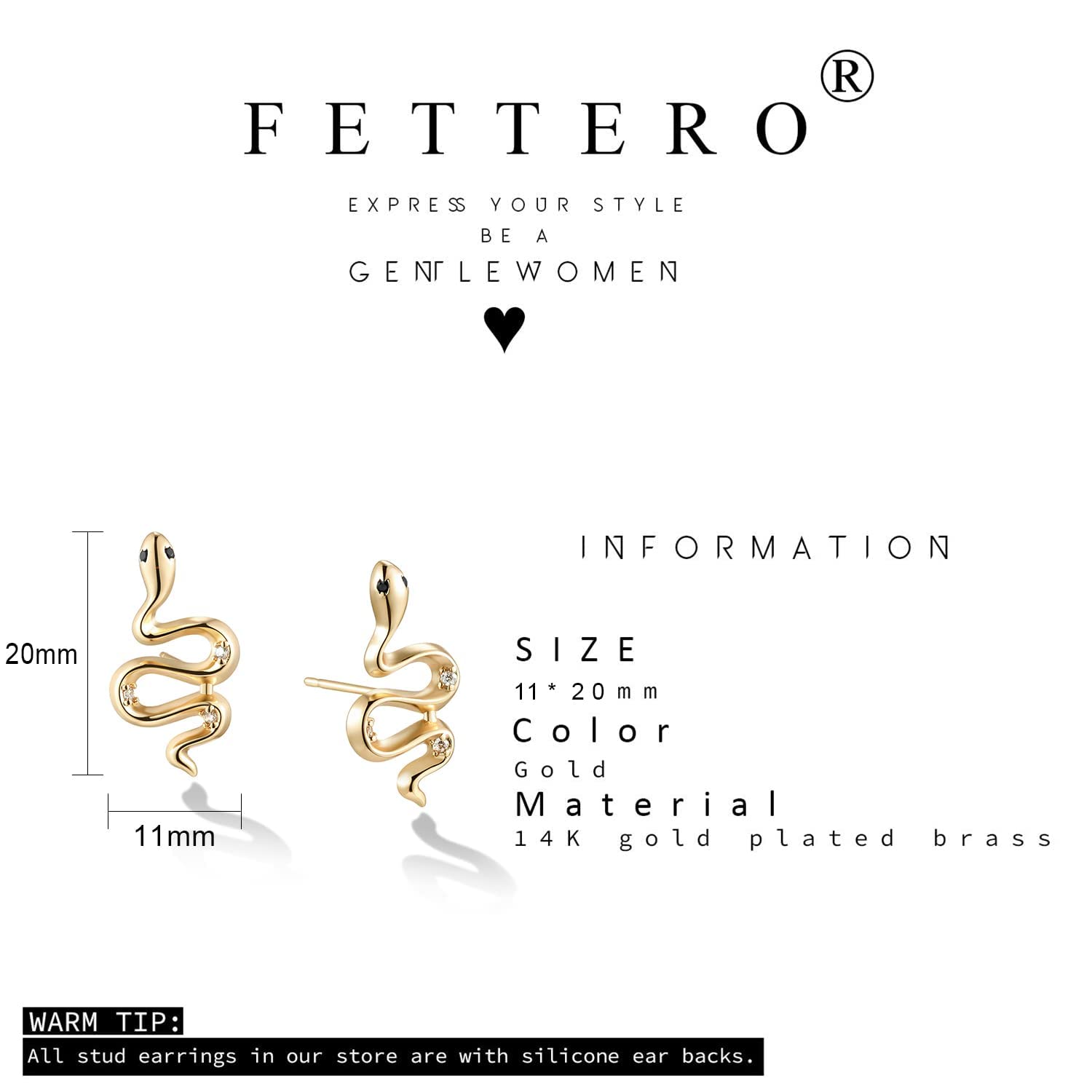 14K Gold Plated Snake Earrings for Women - Boho Dainty Stud Hoop Earrings | Hypoallergenic Handmade Jewelry Gift | Perfect for Date Night, Office Wear & Special Occasions