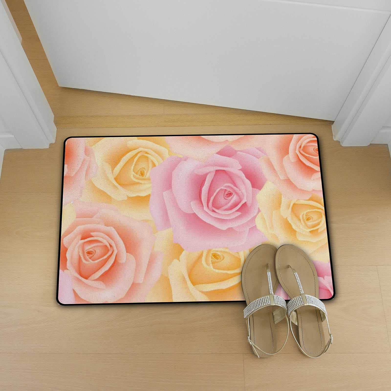 Non-Slip Bath Mat - Soft Microfiber Velvet Bathroom Rug with Rose Flower Pattern, Absorbent Shower Mat (24x16 Inch) - Perfect for Bathroom, Shower, and Entryway Floor Protection