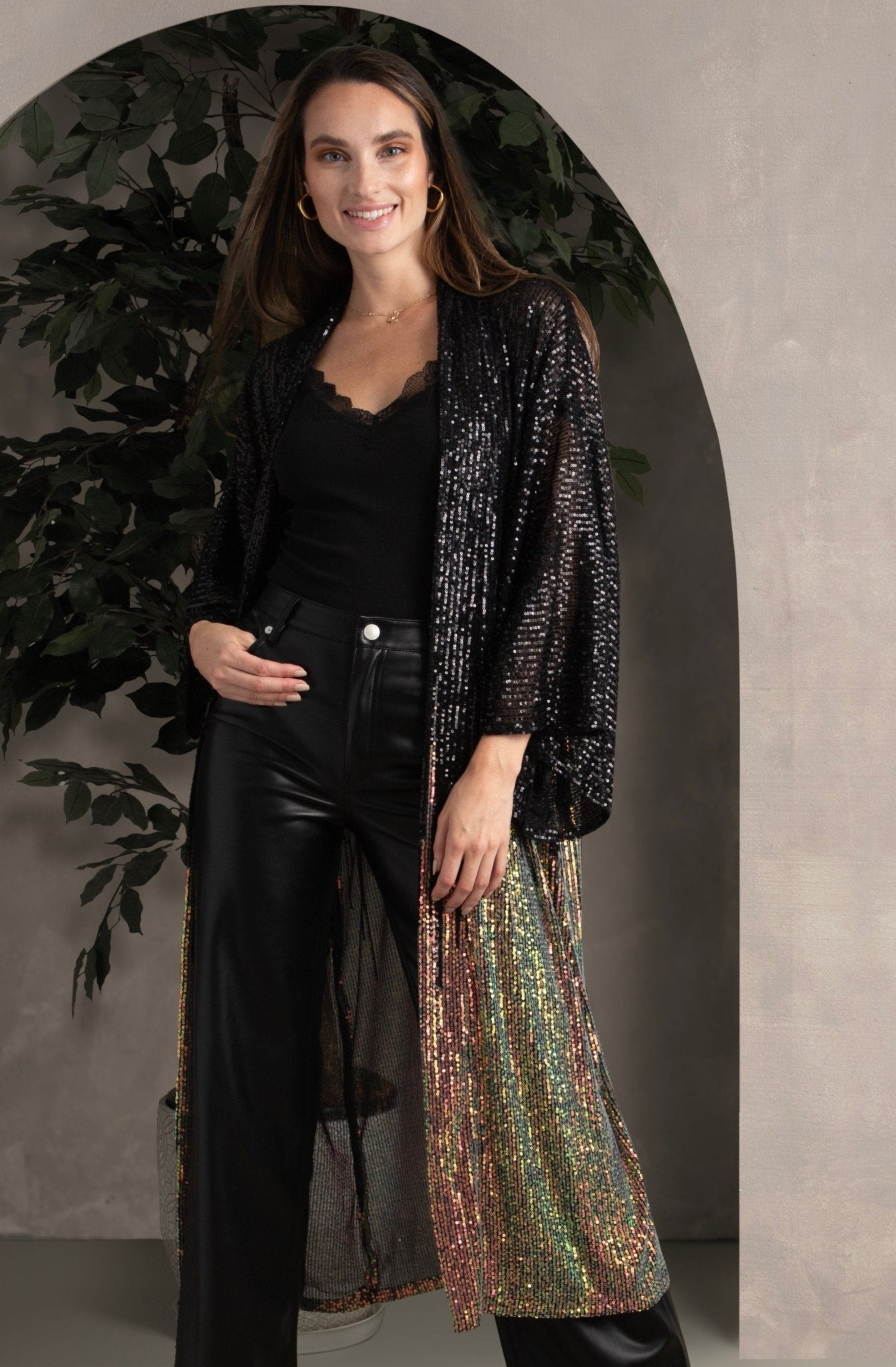 Elegant Sequin Kimono Duster for Women - Formal Evening Wear & Special Occasions - Perfect for Parties, Weddings, and Date Nights
