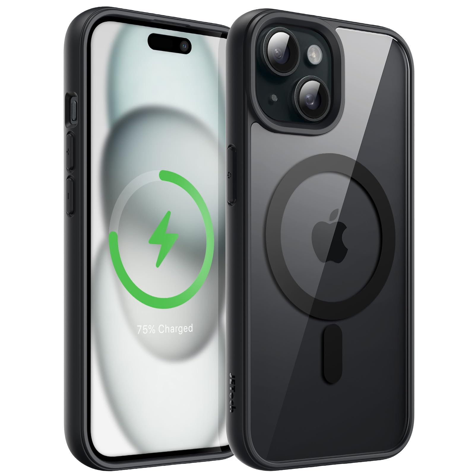 JETech Magnetic Case for iPhone 15 6.1-Inch | MagSafe Compatible | Shockproof & Anti-Scratch | Matte TPU Frame with Clear Back (Black) | Perfect for Daily Use, Travel & Outdoor Activities