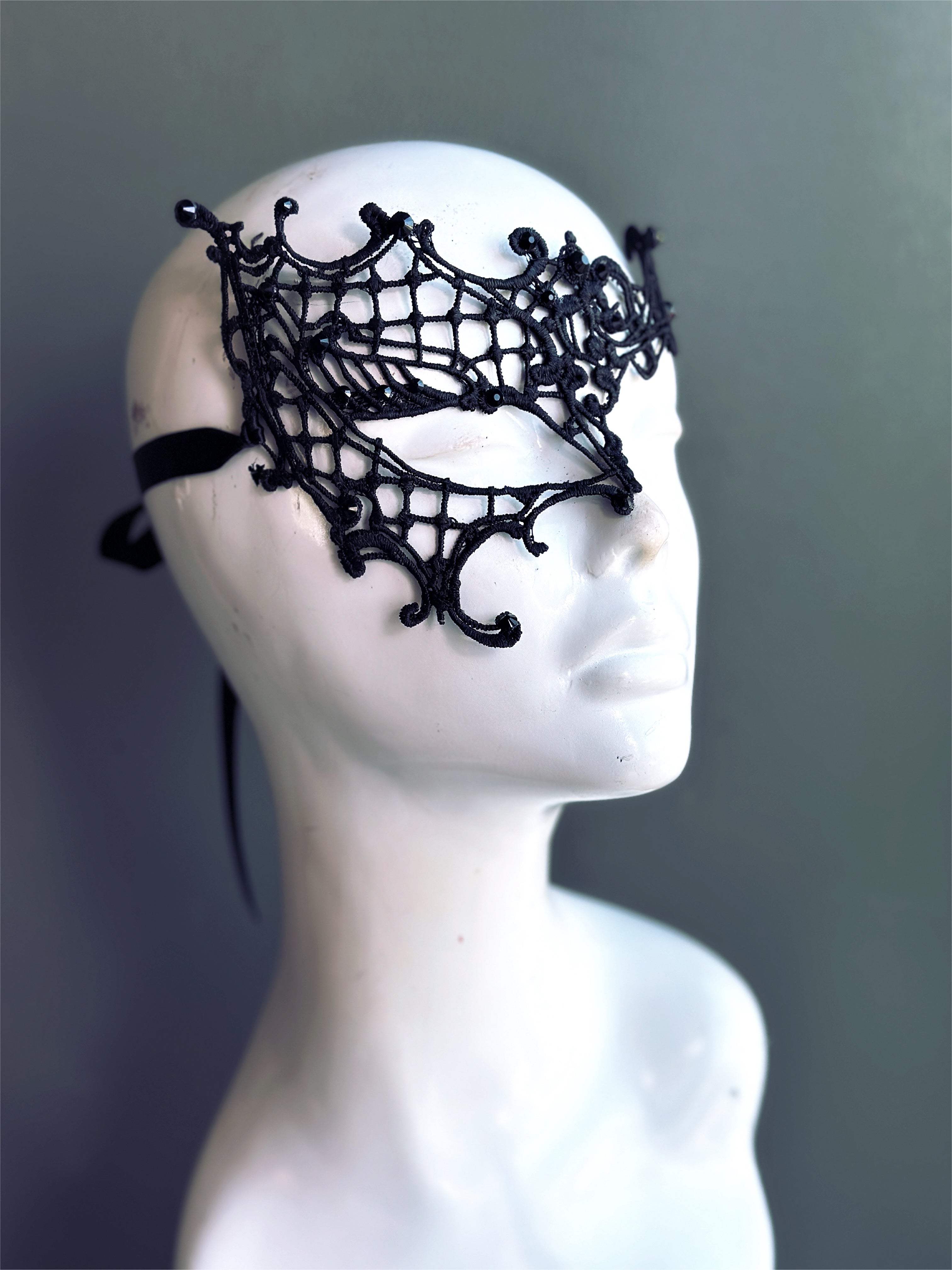 Phantom Lace Mask - Black Gothic Face Cover for Halloween, Cosplay, and Masquerade Parties | Elegant Lace Design for Women & Men