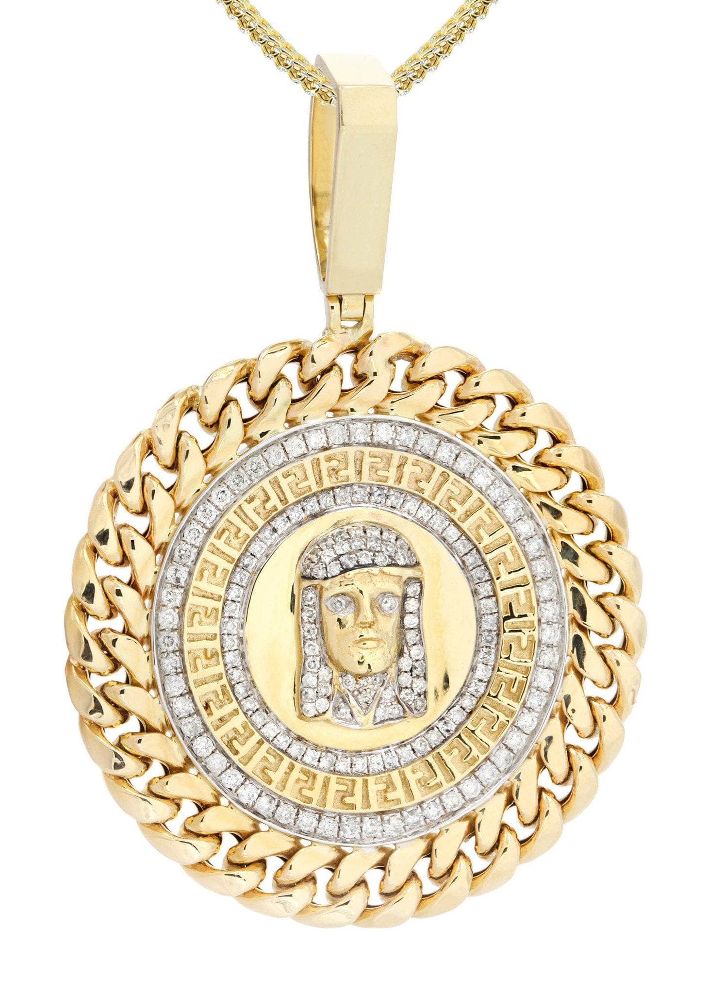 14K Yellow Gold Jesus Head Diamond Pendant Necklace - 1.59 Carat Genuine Diamond Religious Jewelry for Women - Perfect for Church, Baptism & Special Occasions