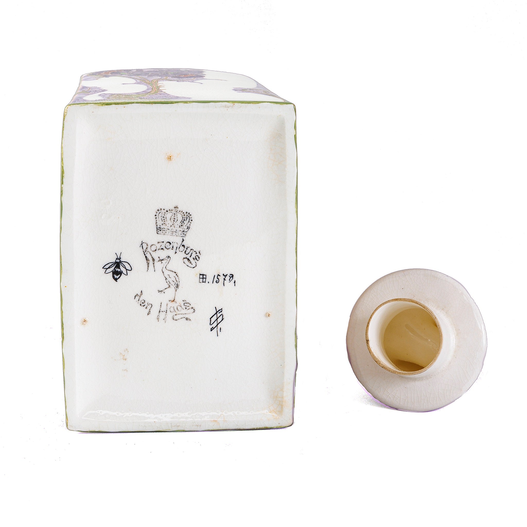 Rozenburg Viper and Cockscomb Eggshell Porcelain Covered Bottle - Antique Dutch Collectible Art Piece for Home Decor & Luxury Gifts